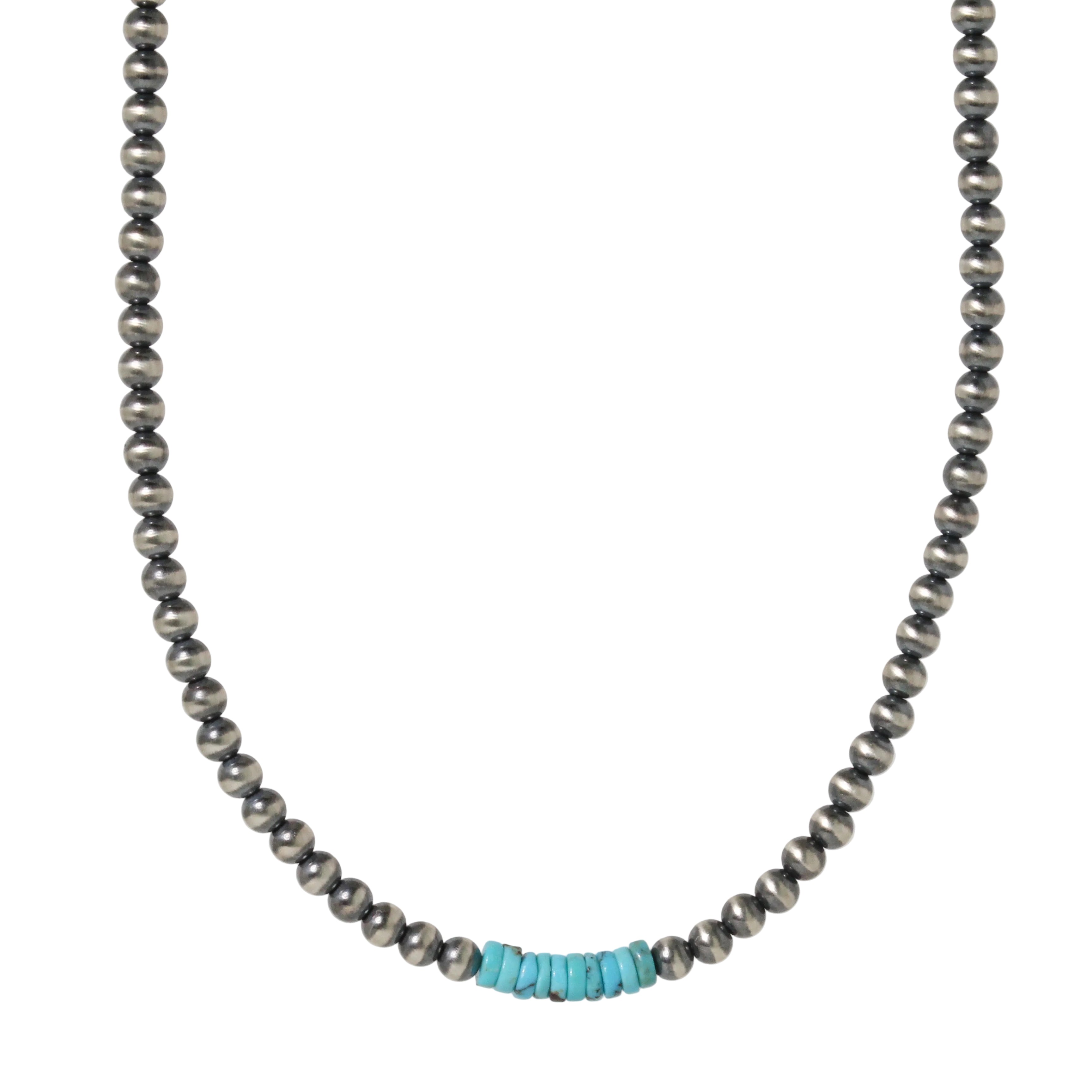3mm Navajo Pearl + Blue Heishi Turquoise Necklace