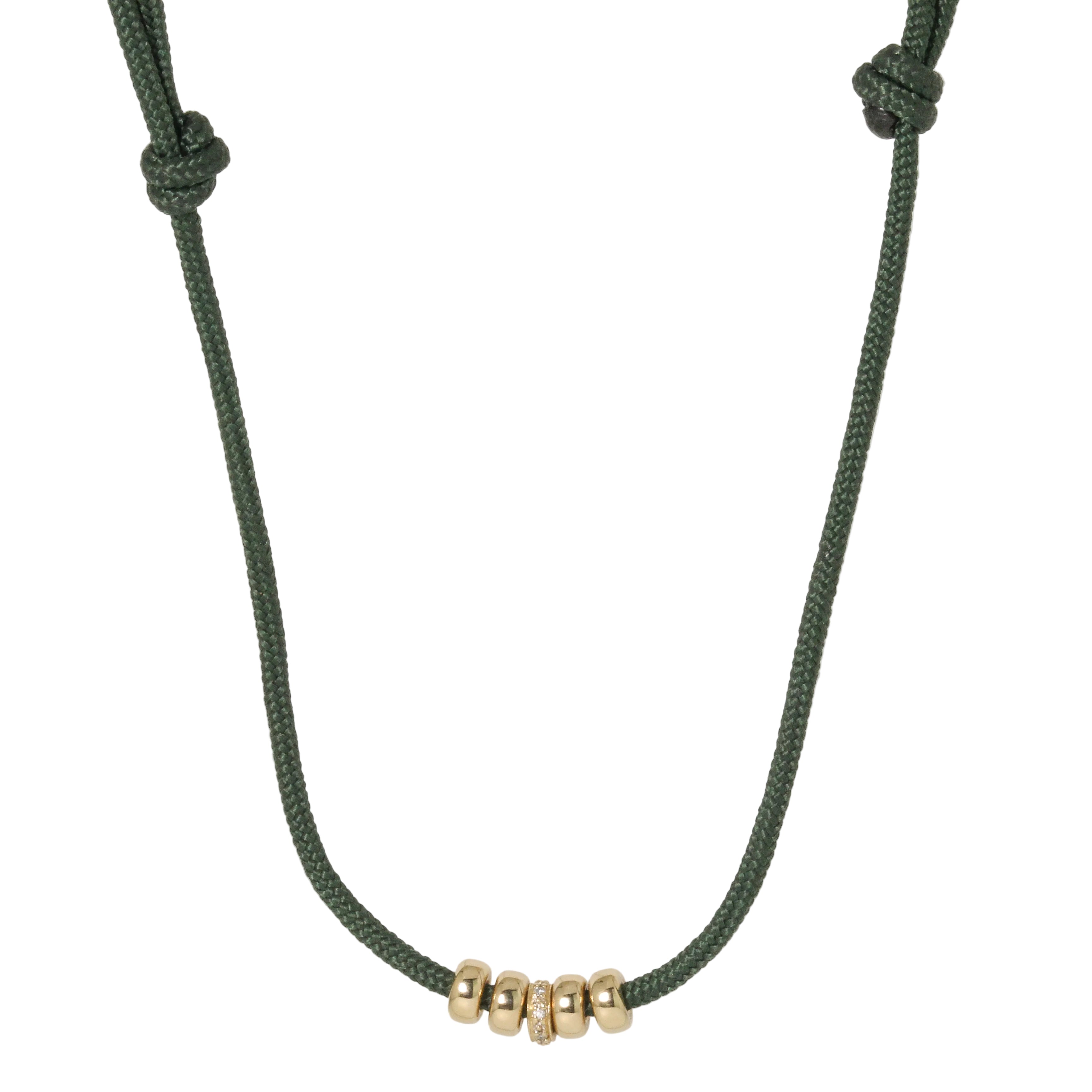 14k + Pave Beads on Dark Green Paracord Necklace