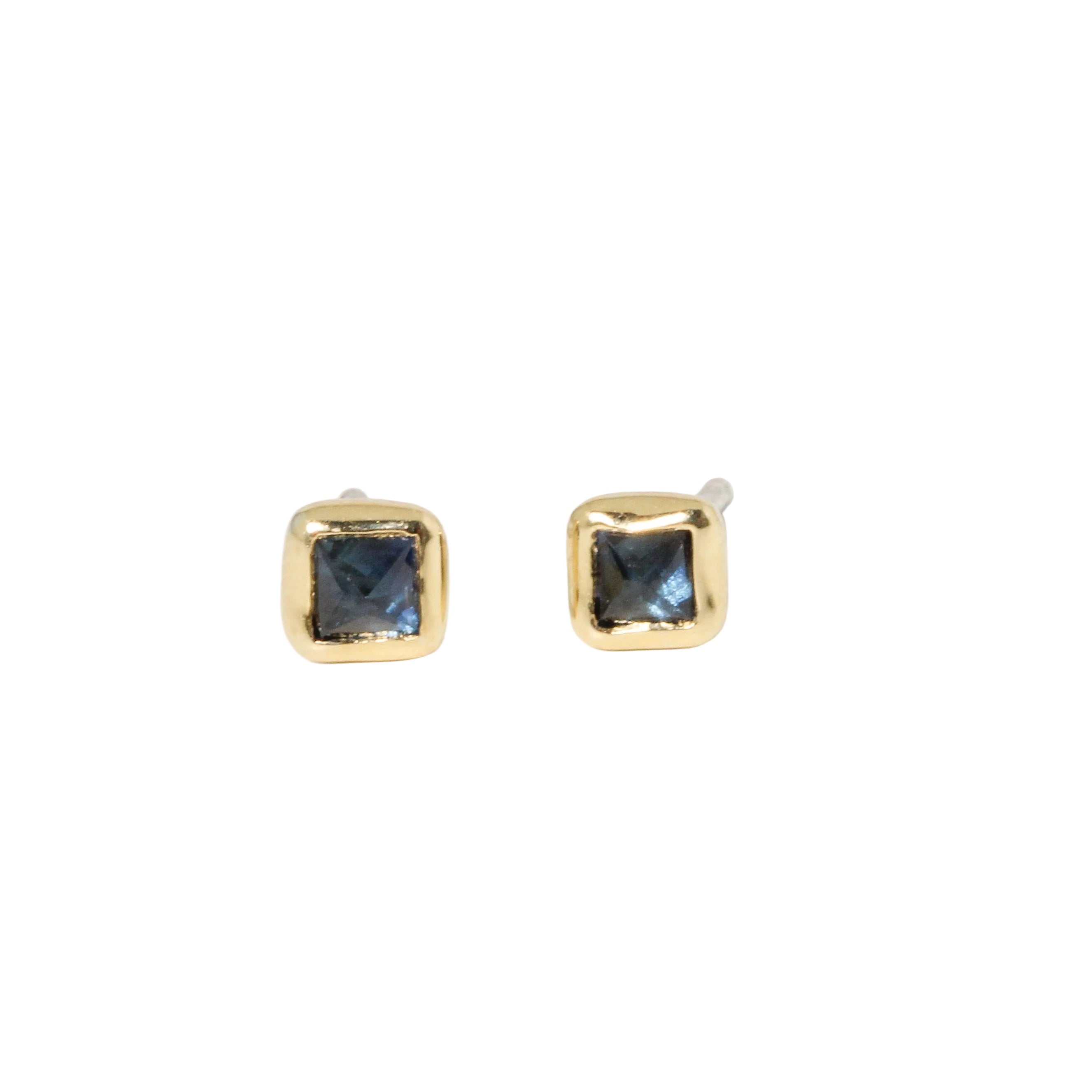Blue Sapphire Square Sister Stud Earrings