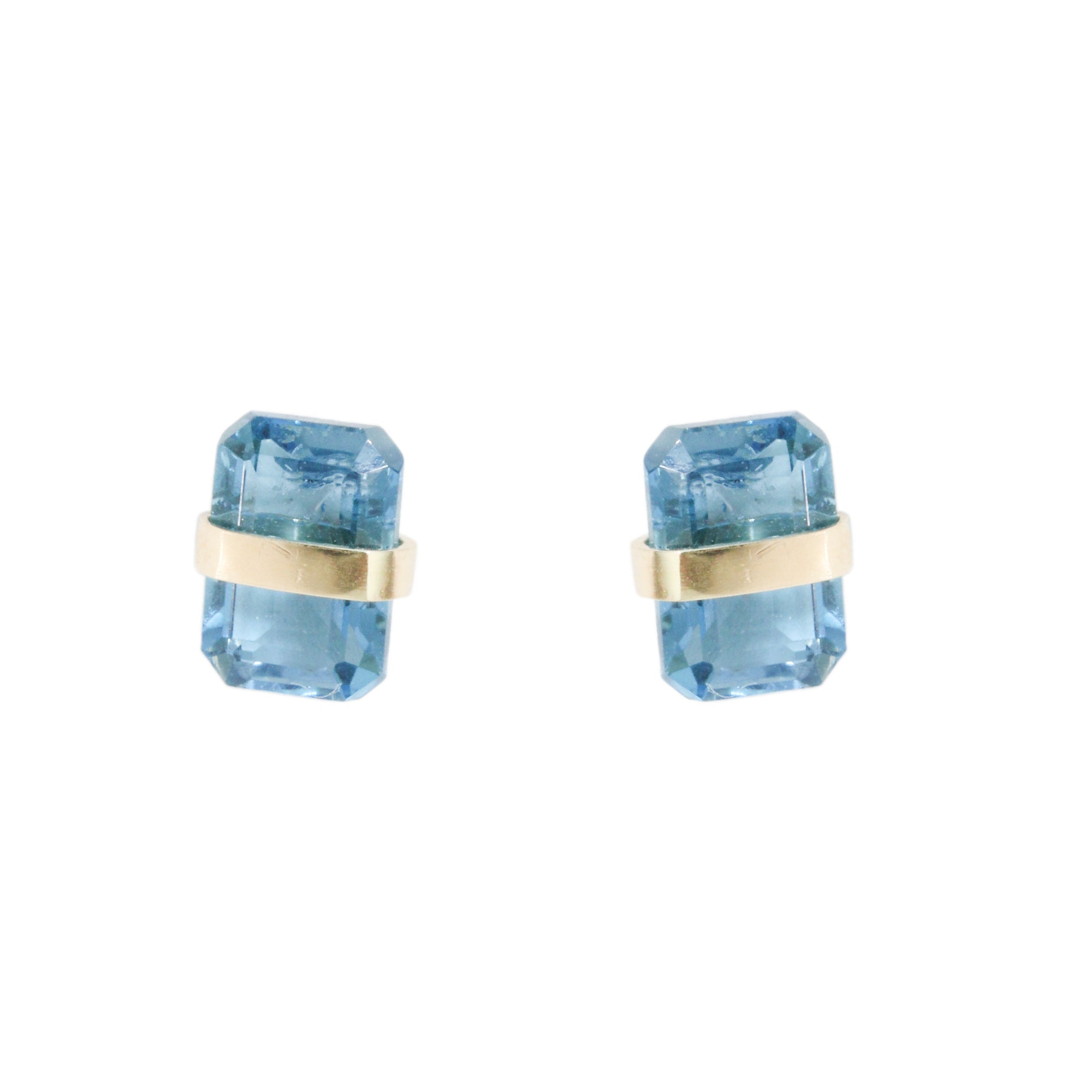 Bezel Wrapped Blue Topaz Stud Earrings