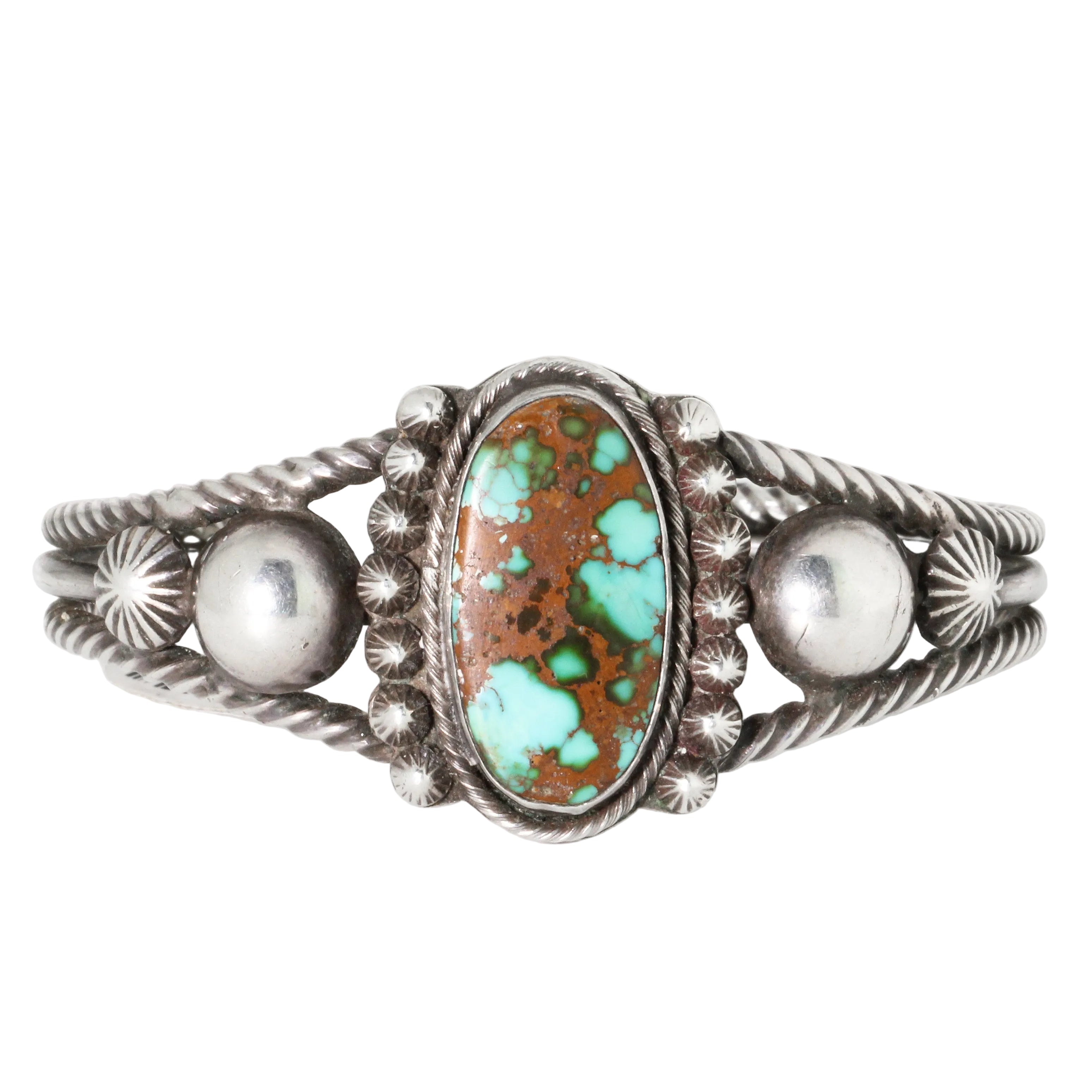 Vintage Navajo Oval Green Turquoise Cuff Bracelet