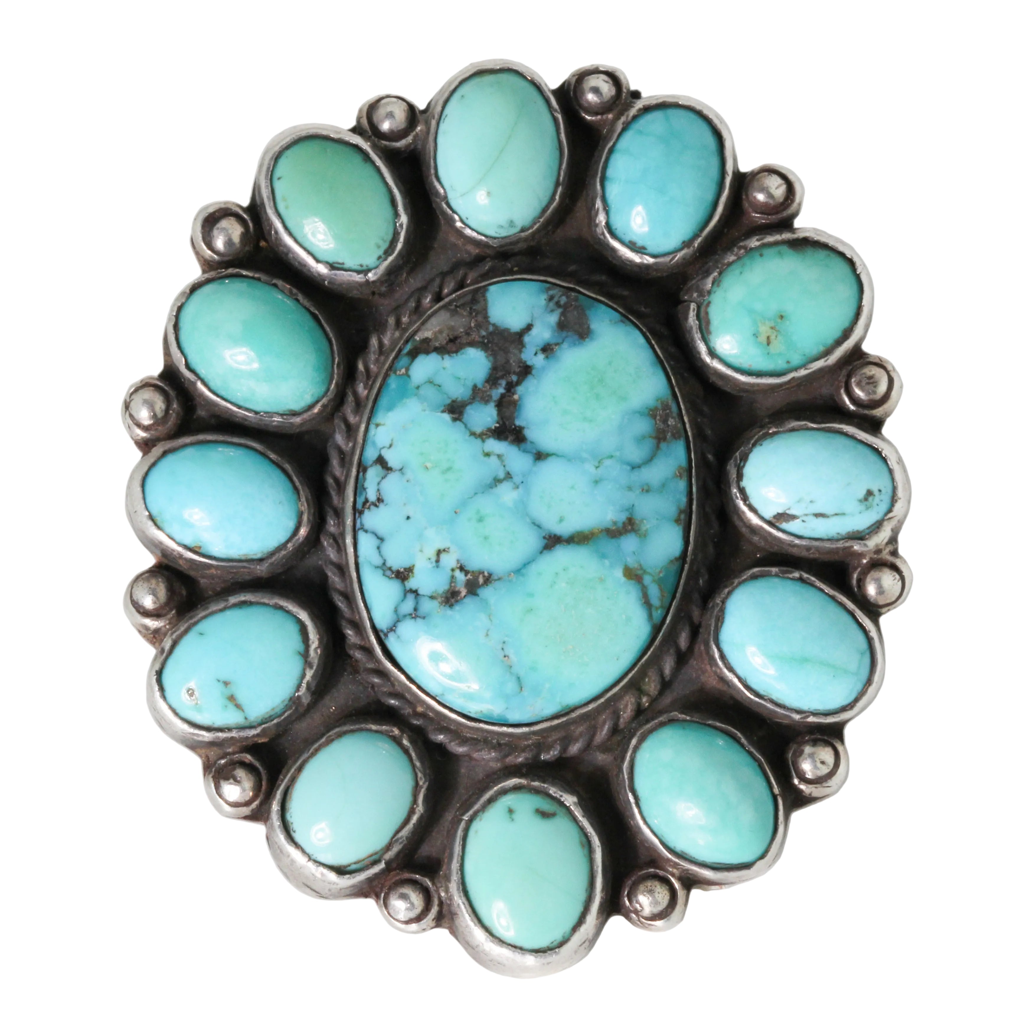Large Vintage Navajo Turquoise Arrangement Ring
