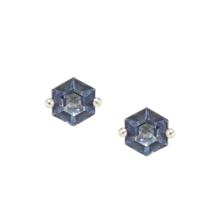 Blue Topaz Hexagon Stud Earrings
