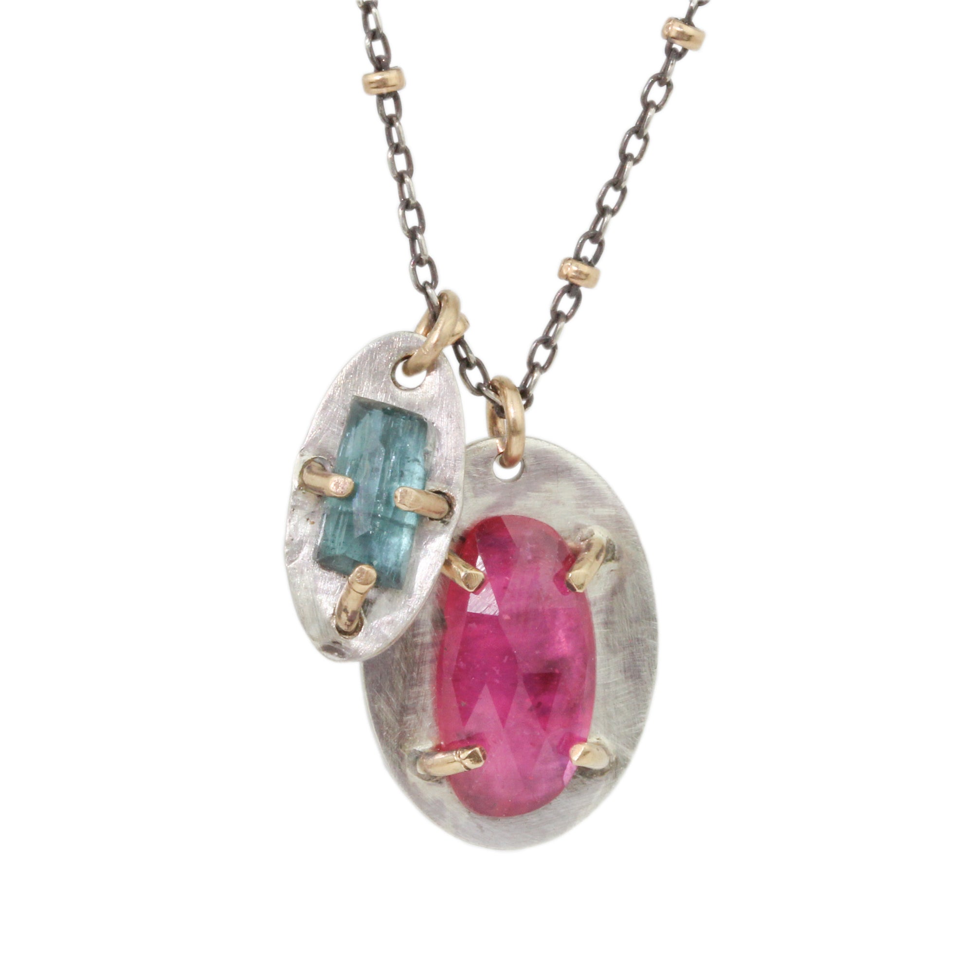 Pink Sapphire + Blue Tourmaline Necklace