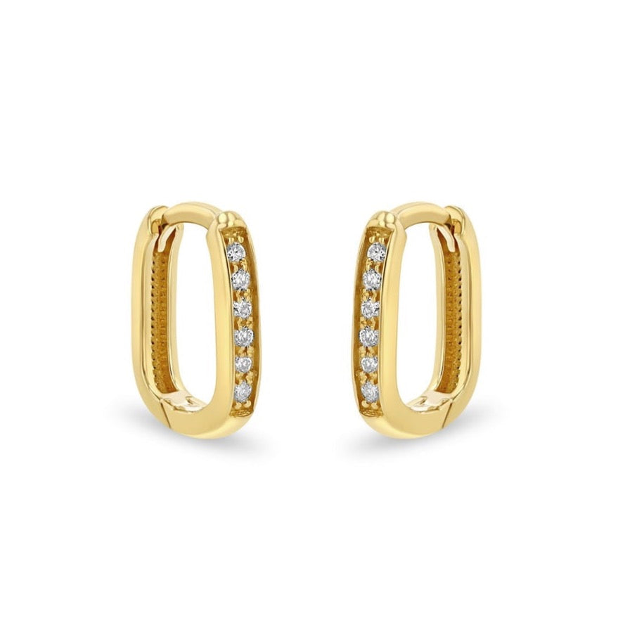 Small Thick Oval Pave Huggie Hoops