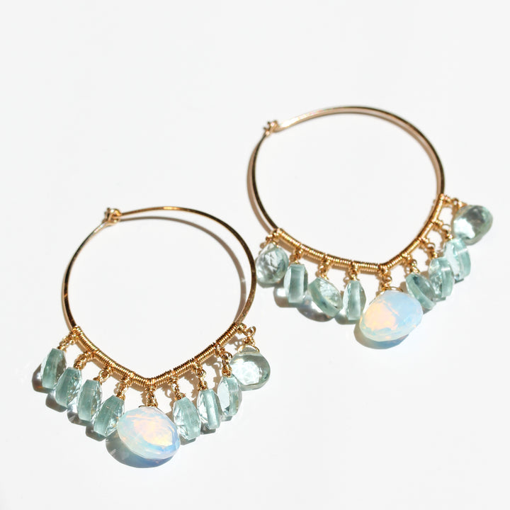 Aqua and Opal Quartz Hoop Earrings