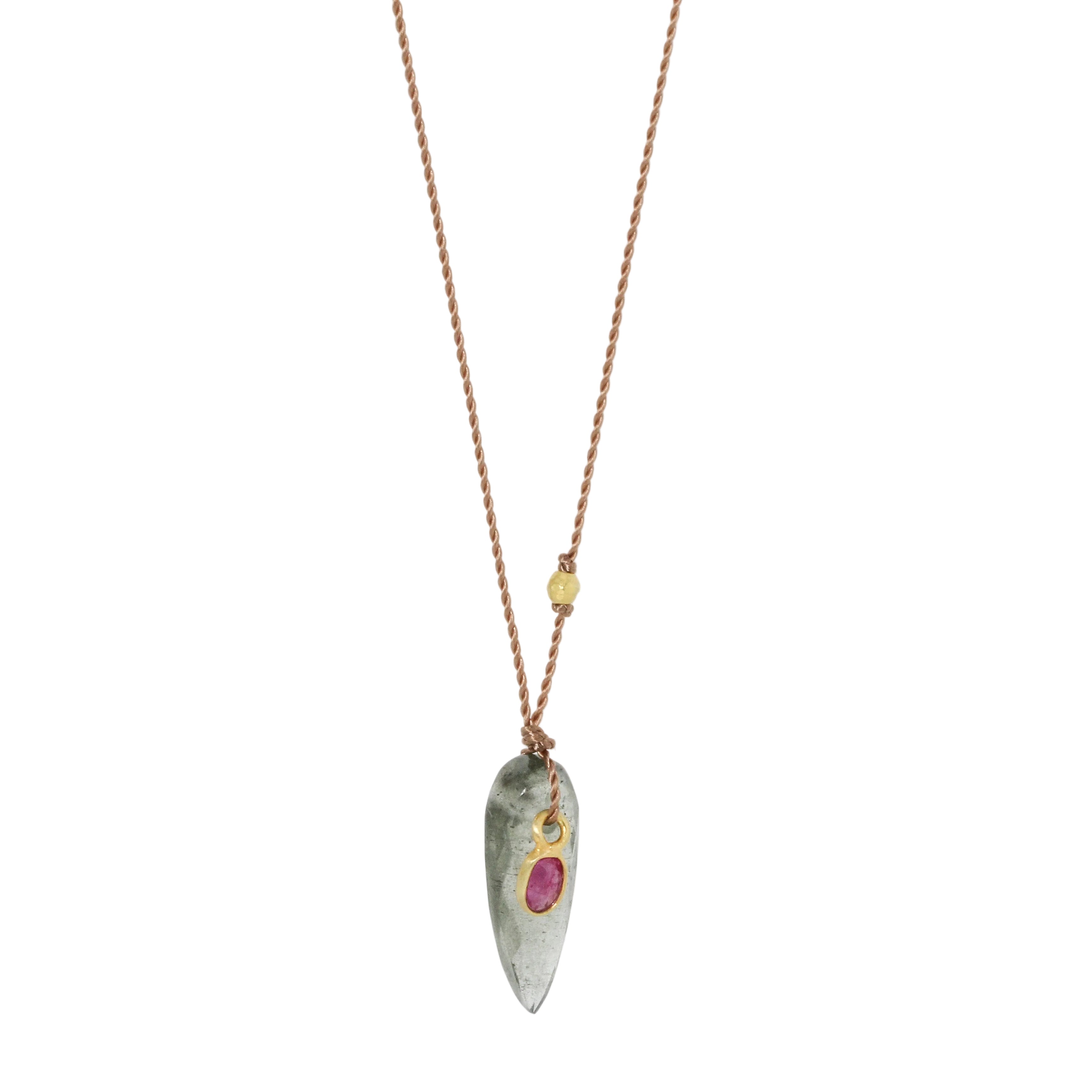 Moss Aquamarine + Pink Sapphire Necklace