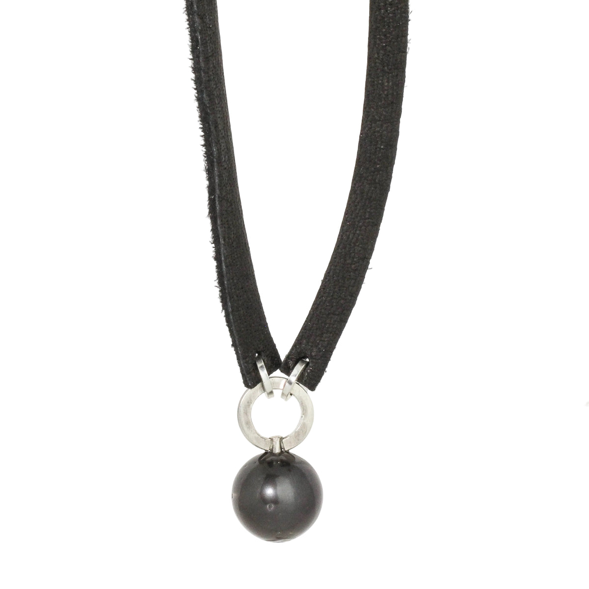 Tahitian Pearl + Black Leather Necklace