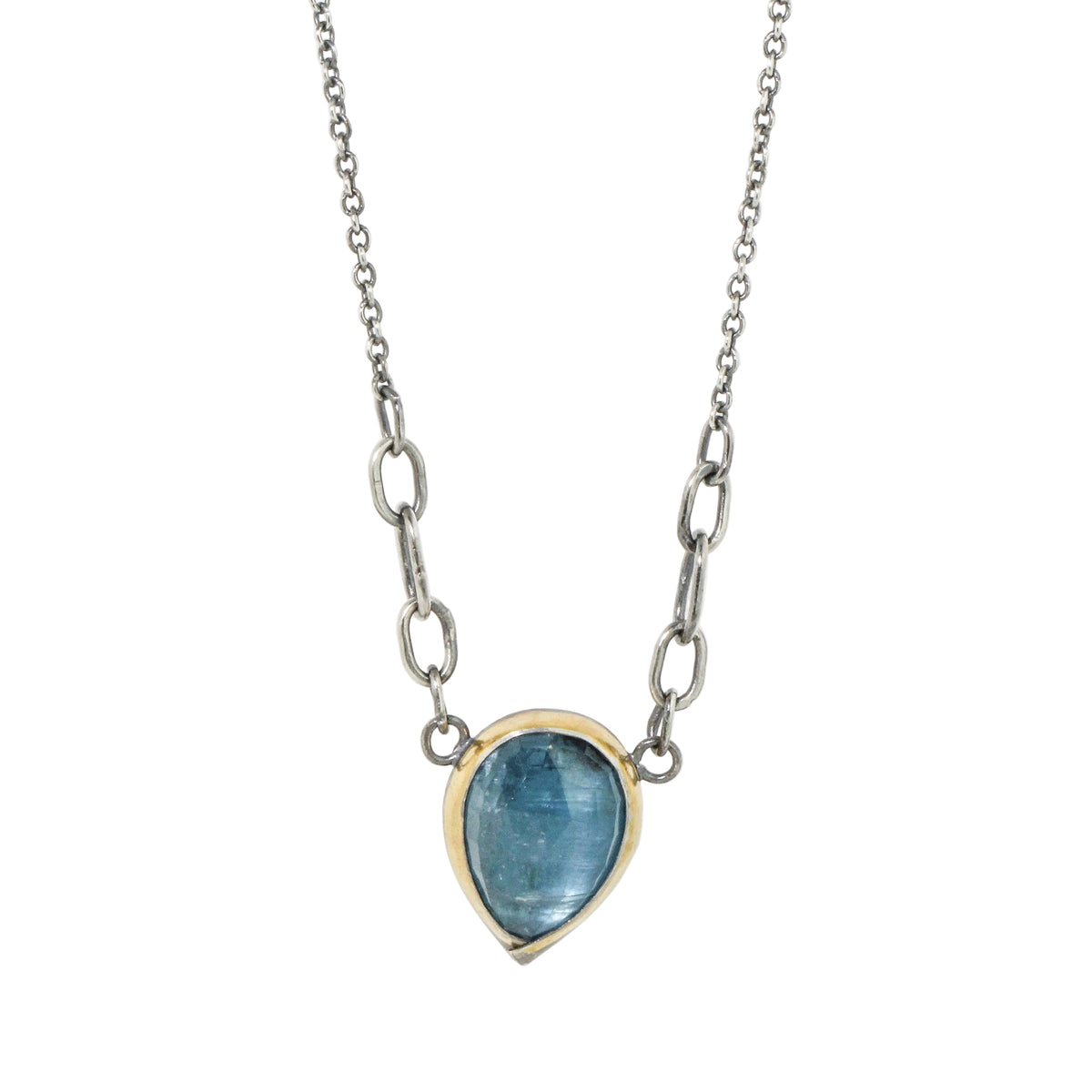 Teal Blue Kyanite Teardrop Link Necklace