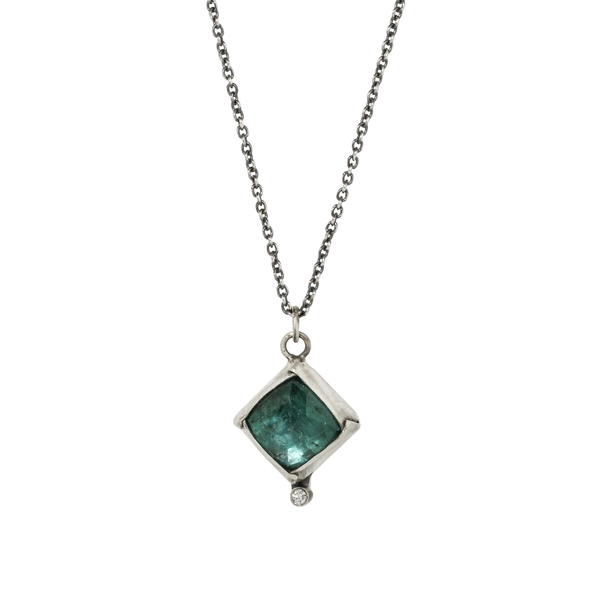 Green Kyanite & Diamond Fold Necklace