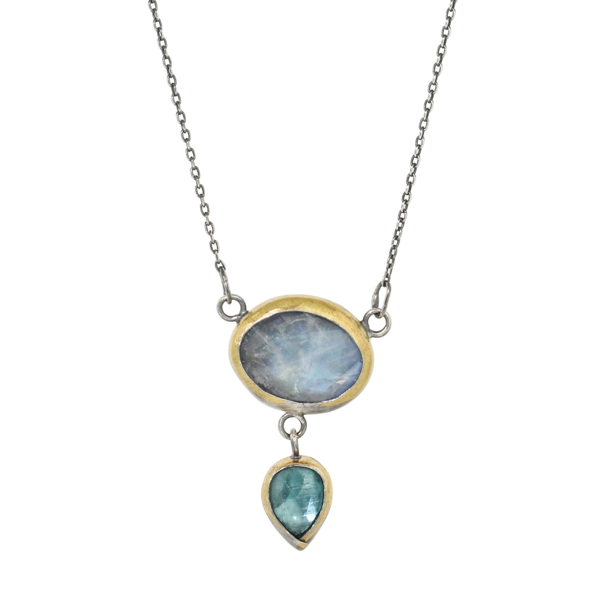 Moonstone & Sky Blue Kyanite Crescent Drop Necklace
