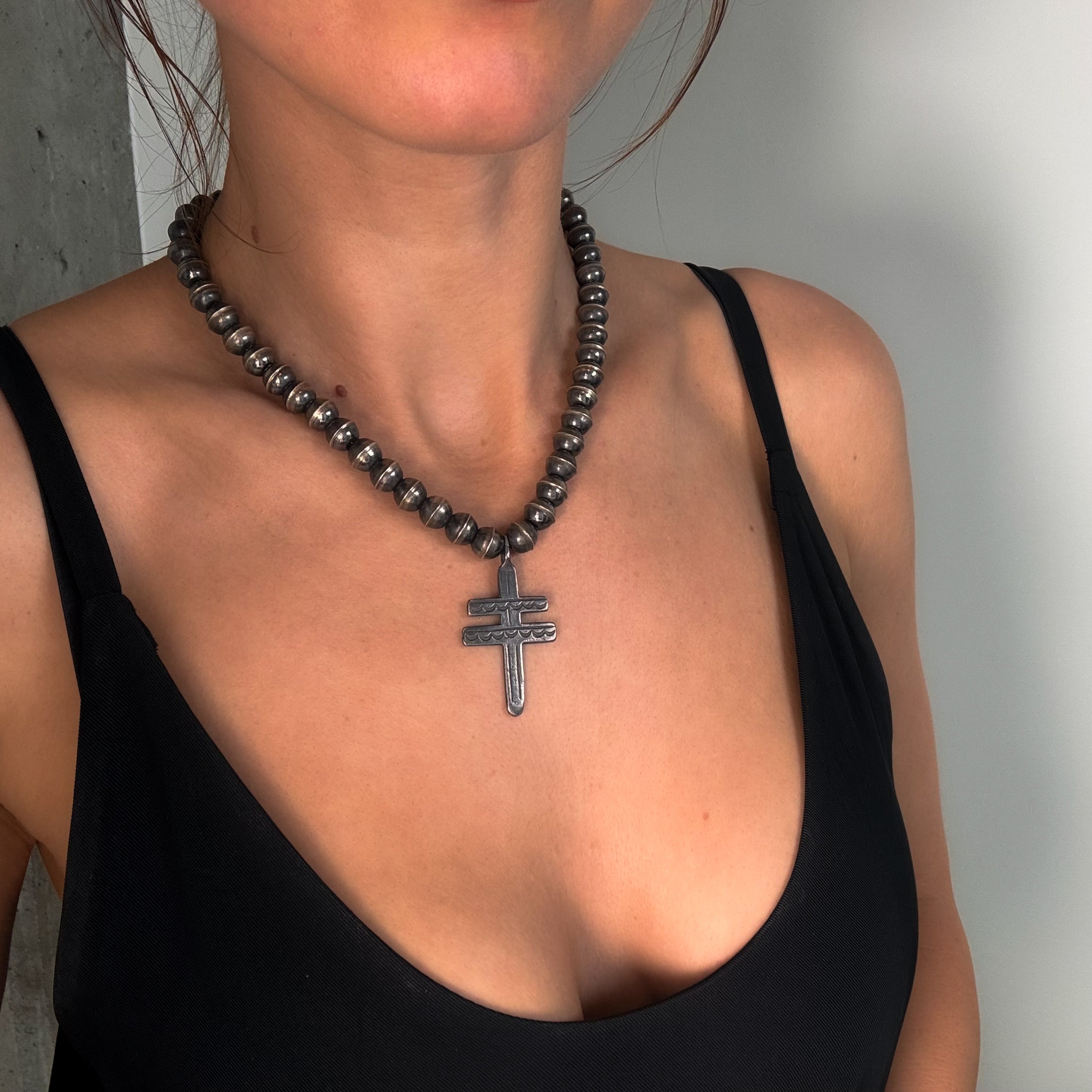 Vintage Bead + Dragonfly Cross Necklace