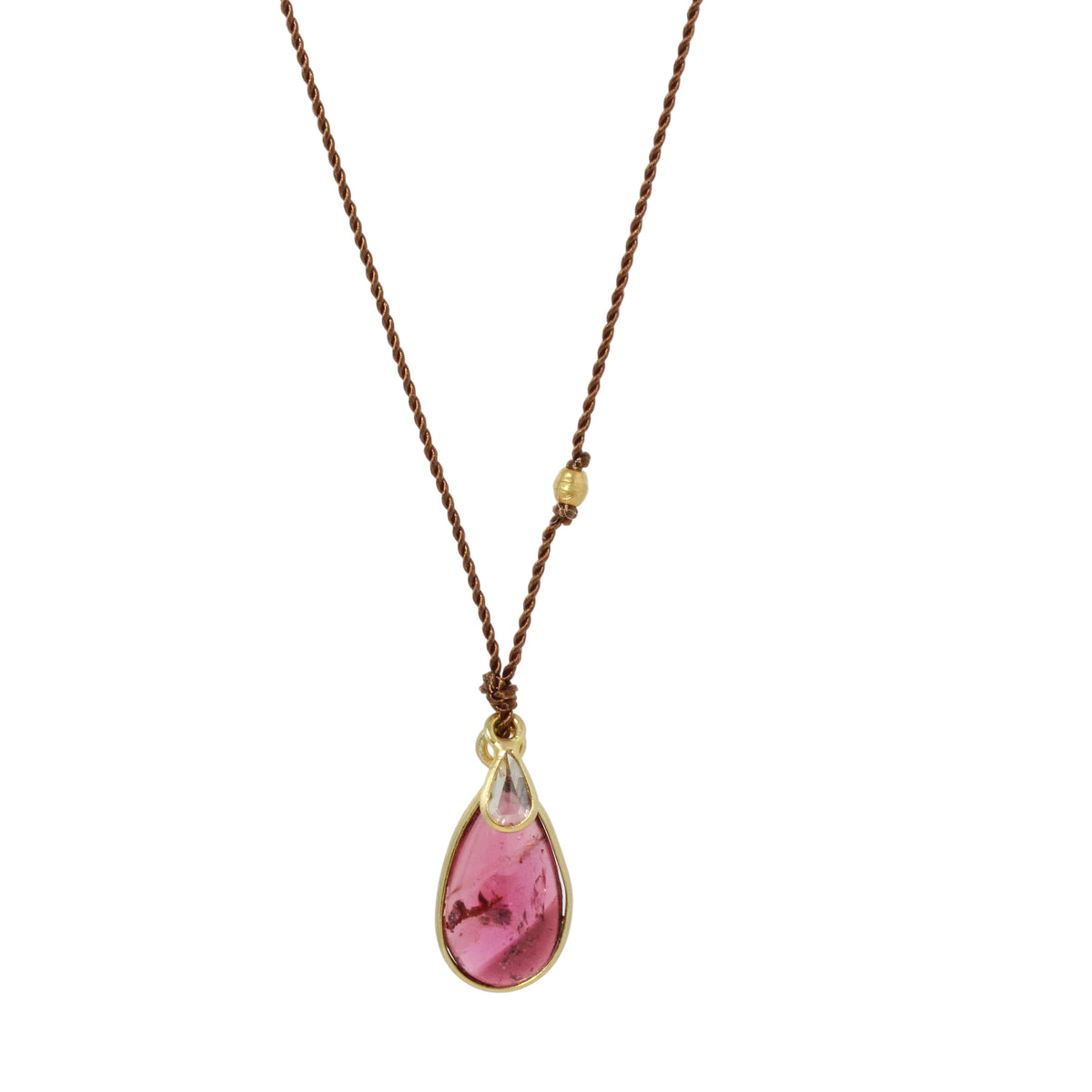 Pink Tourmaline + Diamond Teardrops Necklace