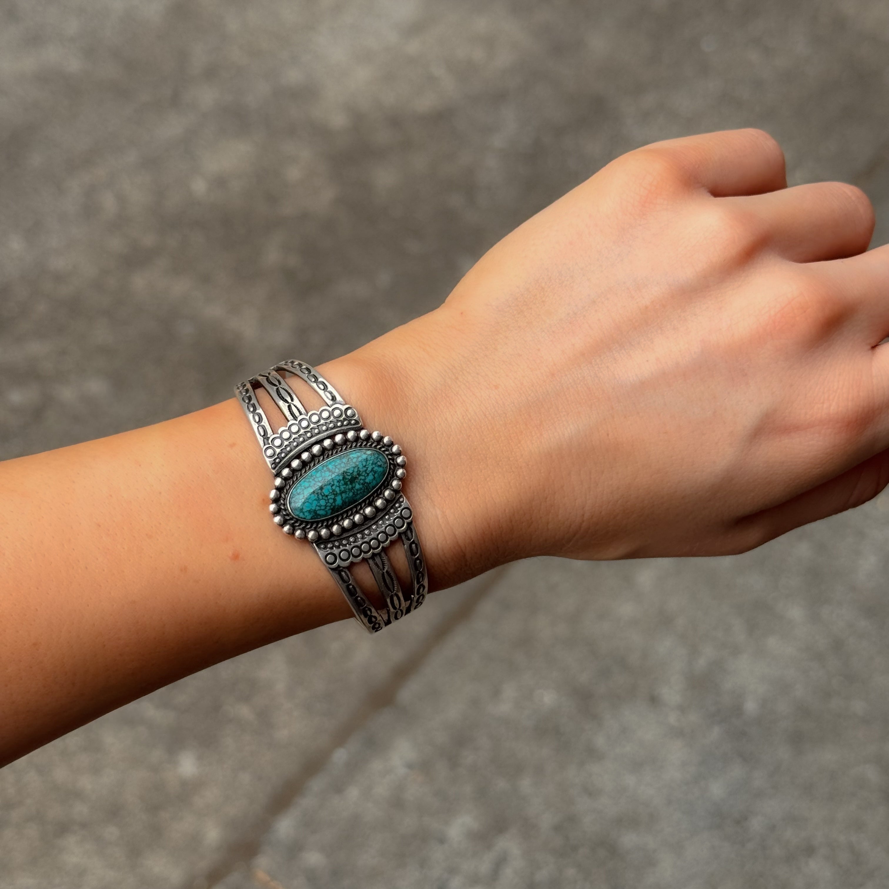Vintage Oval Turquoise Cuff Bracelet, Circa 1920’s