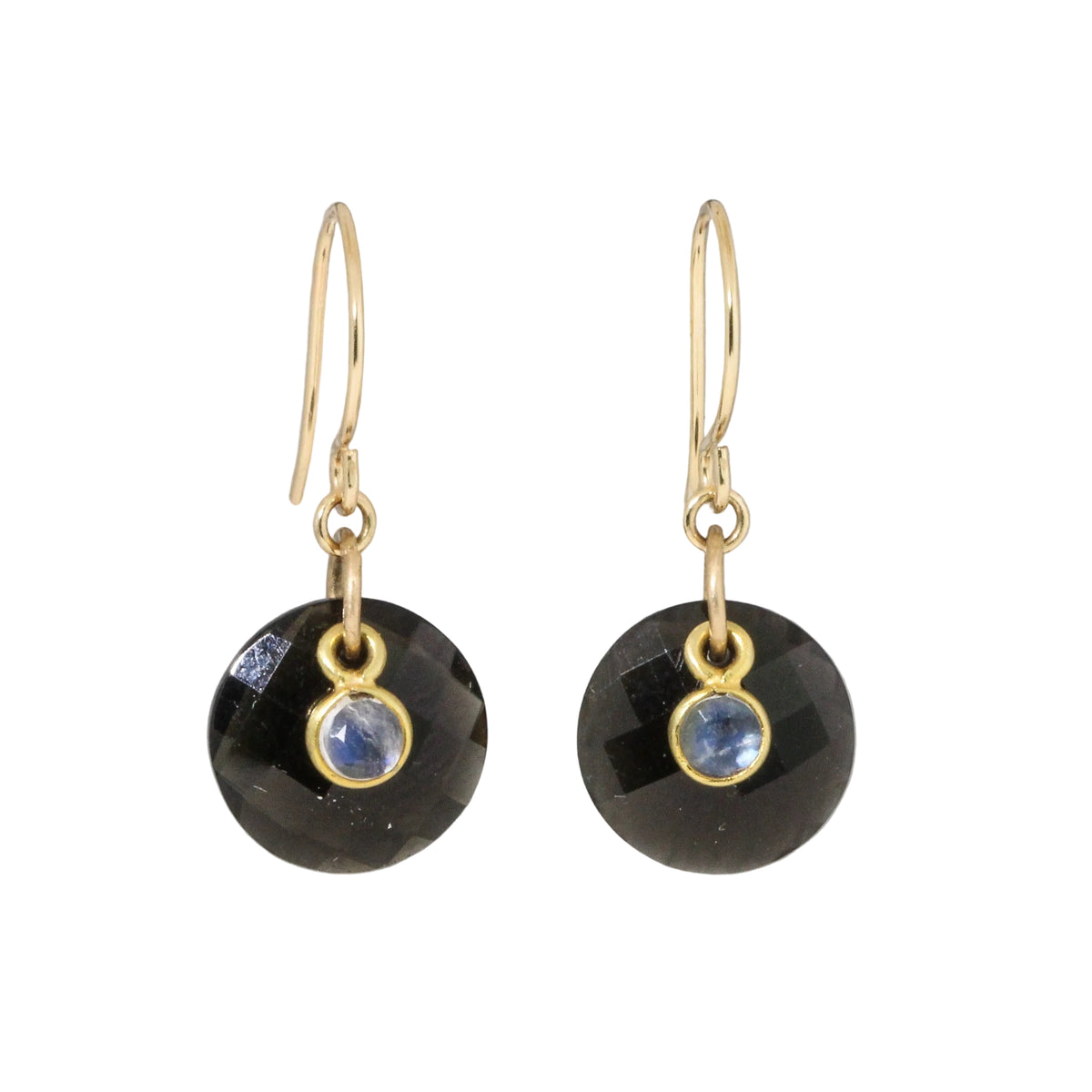 Obsidian + Rainbow Moonstone Earrings