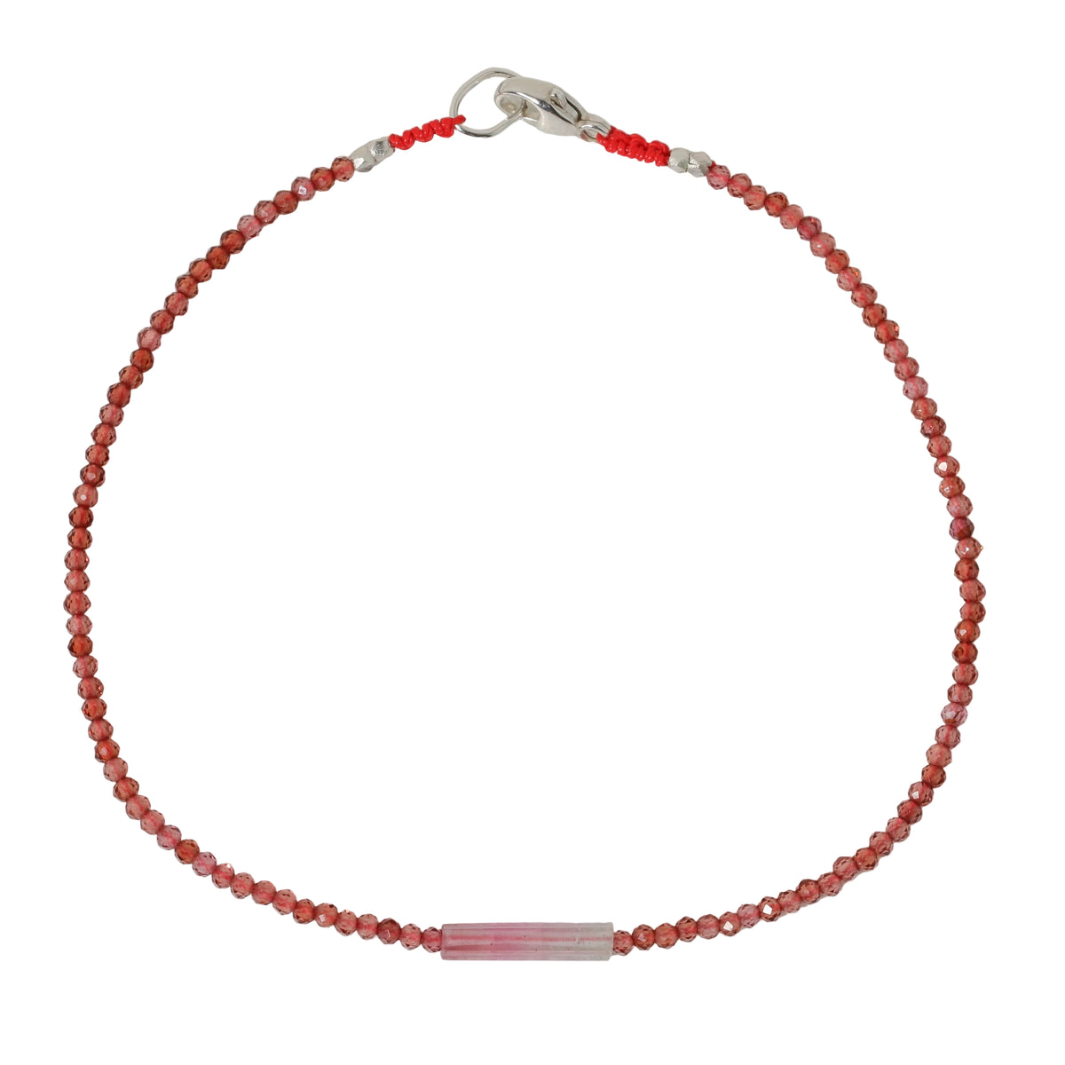 Garnet + Watermelon Tourmaline Bracelet on Lucky Red Nylon