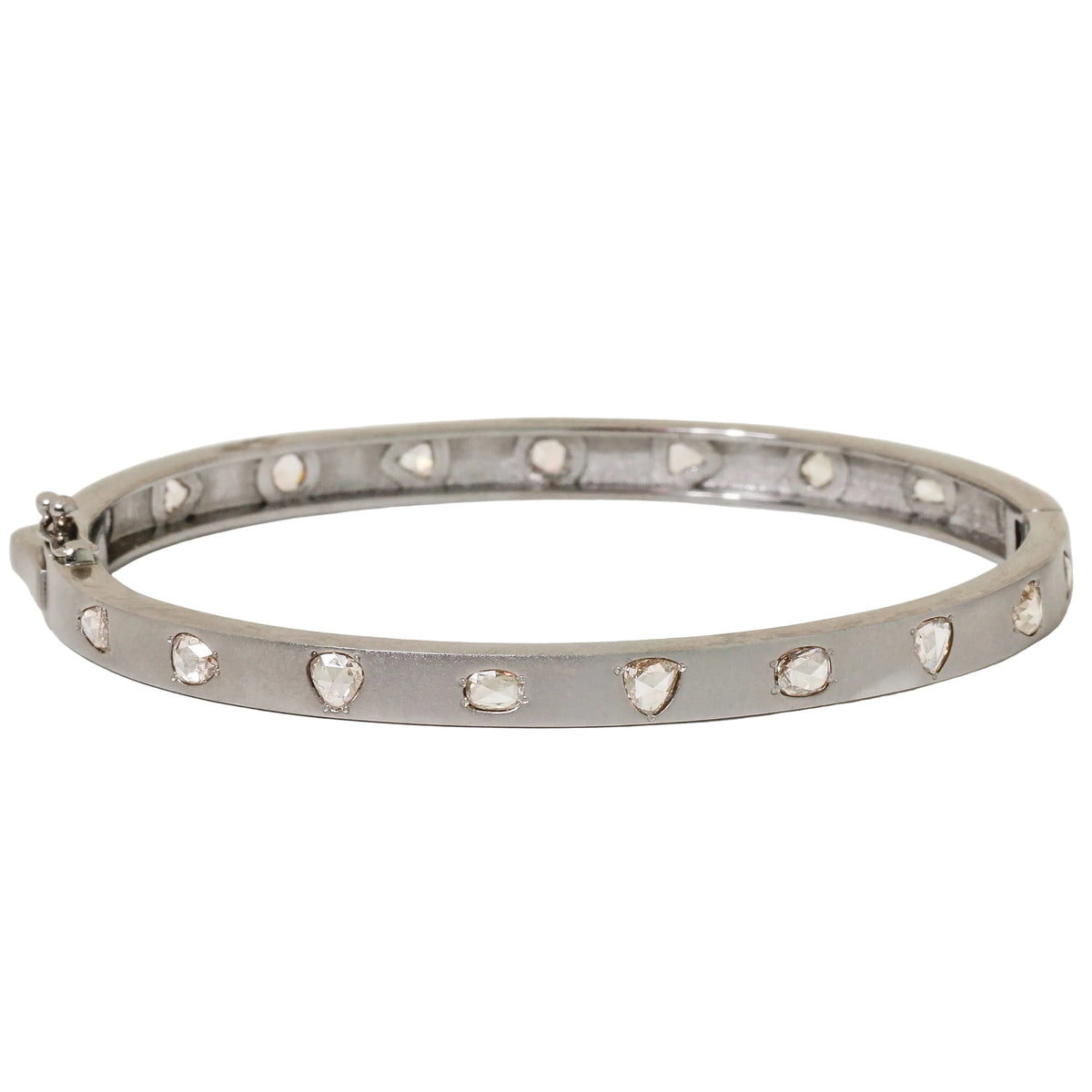 Rose-Cut Champagne Diamond Hinged Bangle Bracelet