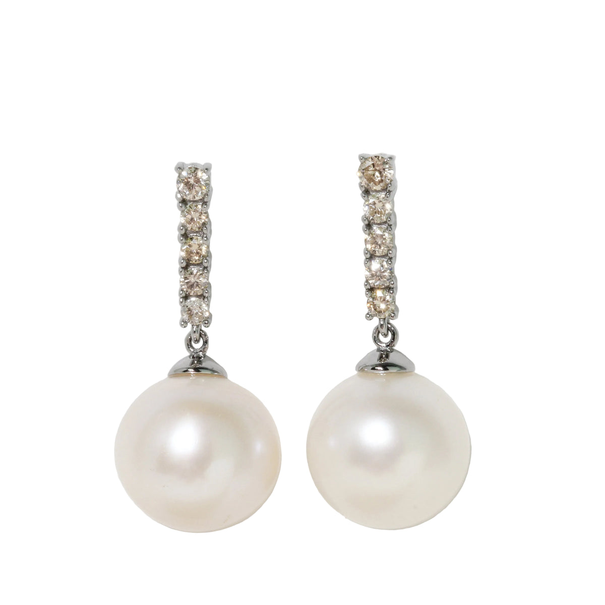 Diamond & Pearl Drop Stud Earrings
