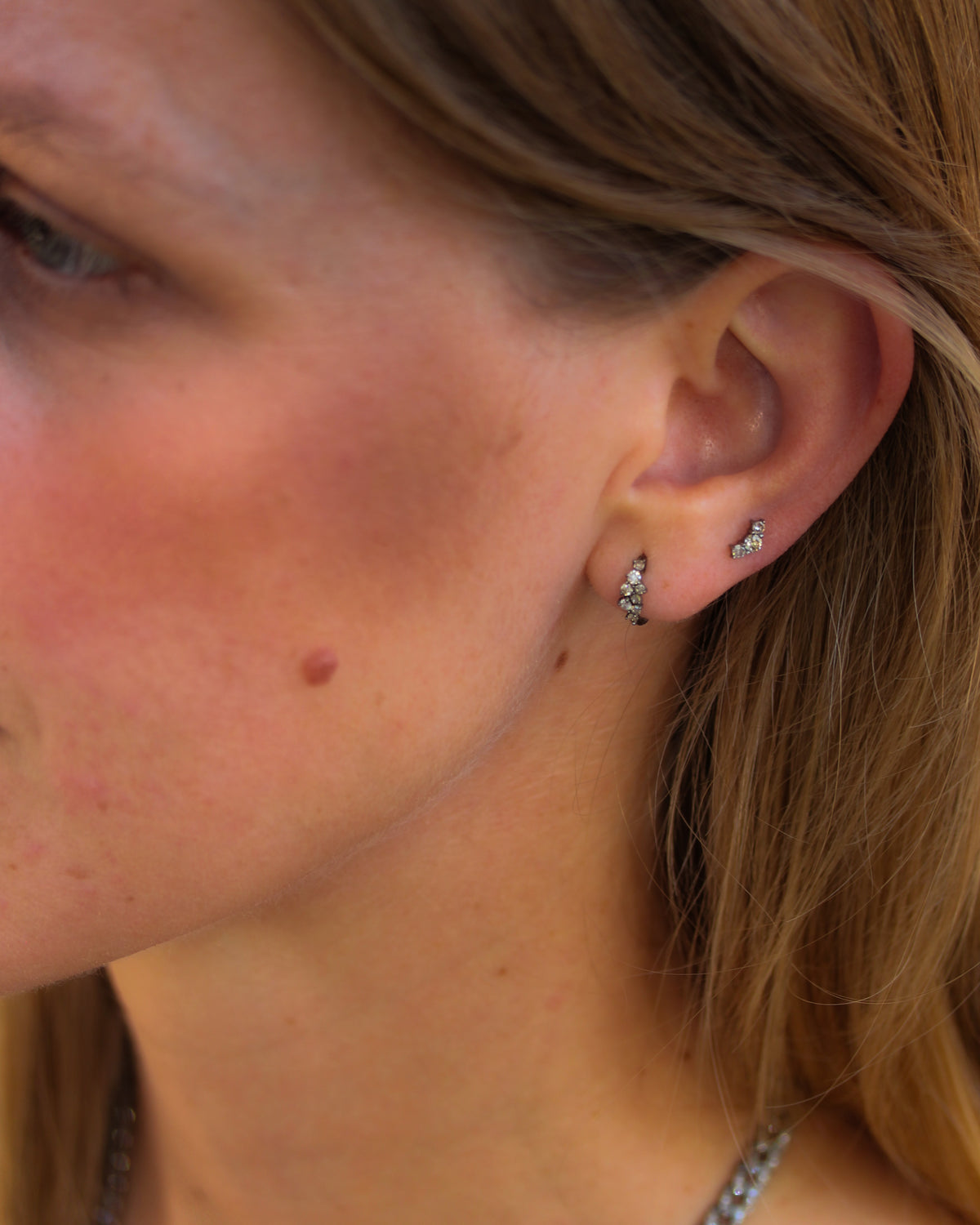 Scattered Diamond Huggie Hoop Earrings