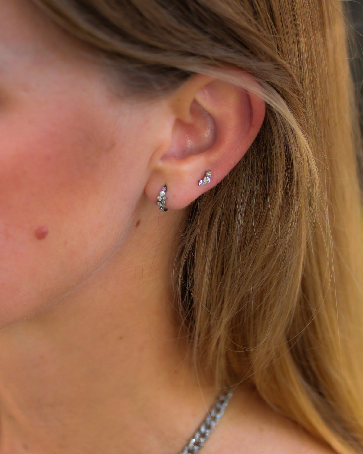 Curved Champagne Diamond Stud Earrings