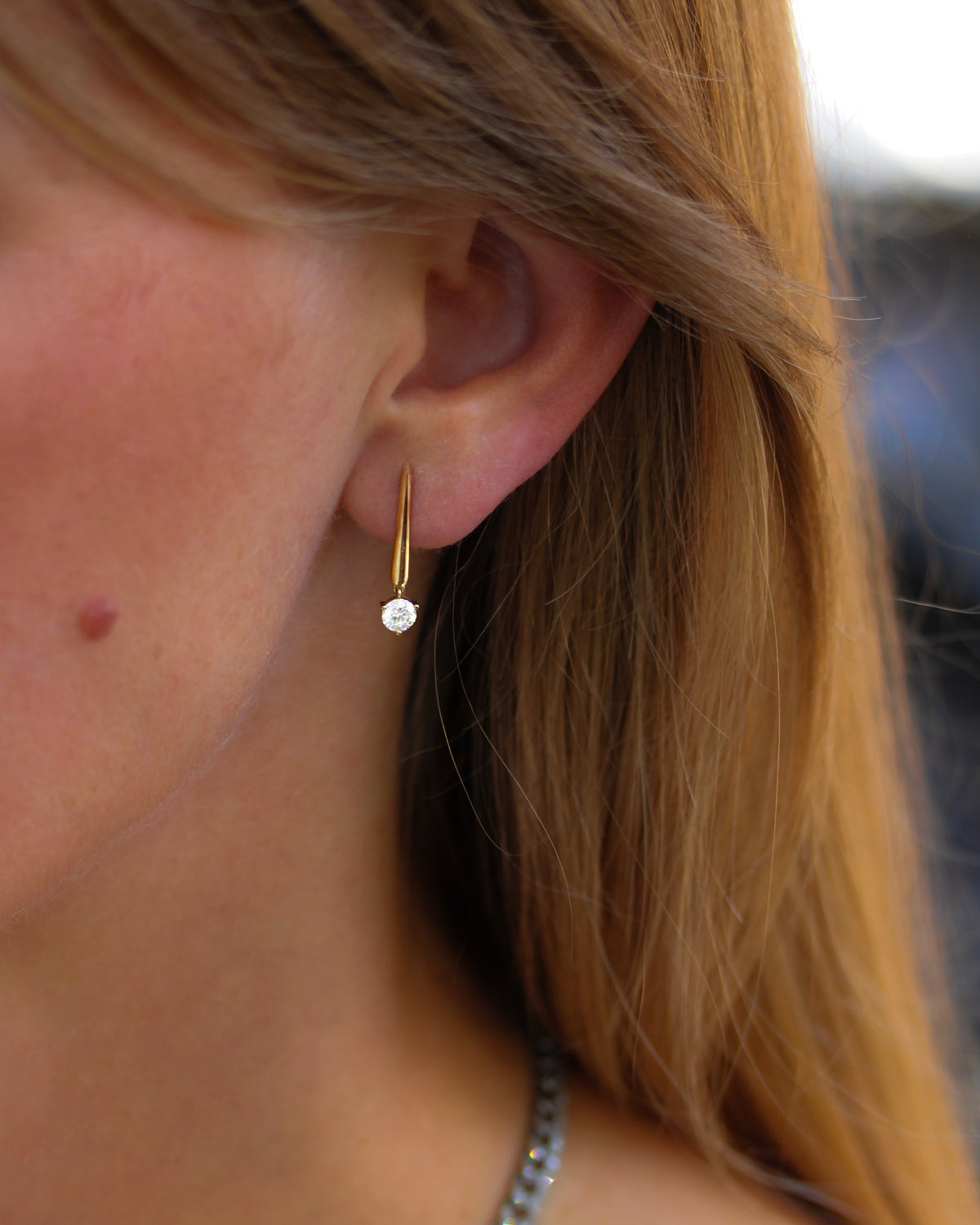 Diamond Dew Drop Stick Stud Earrings
