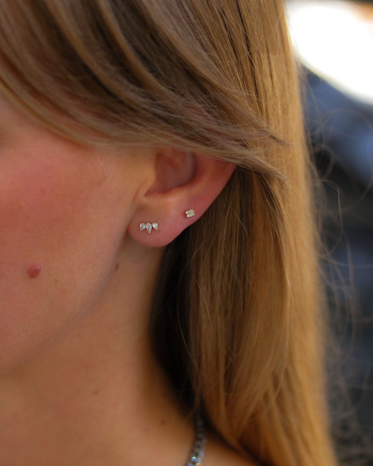 Triple Teardrop Diamond Stud Earrings