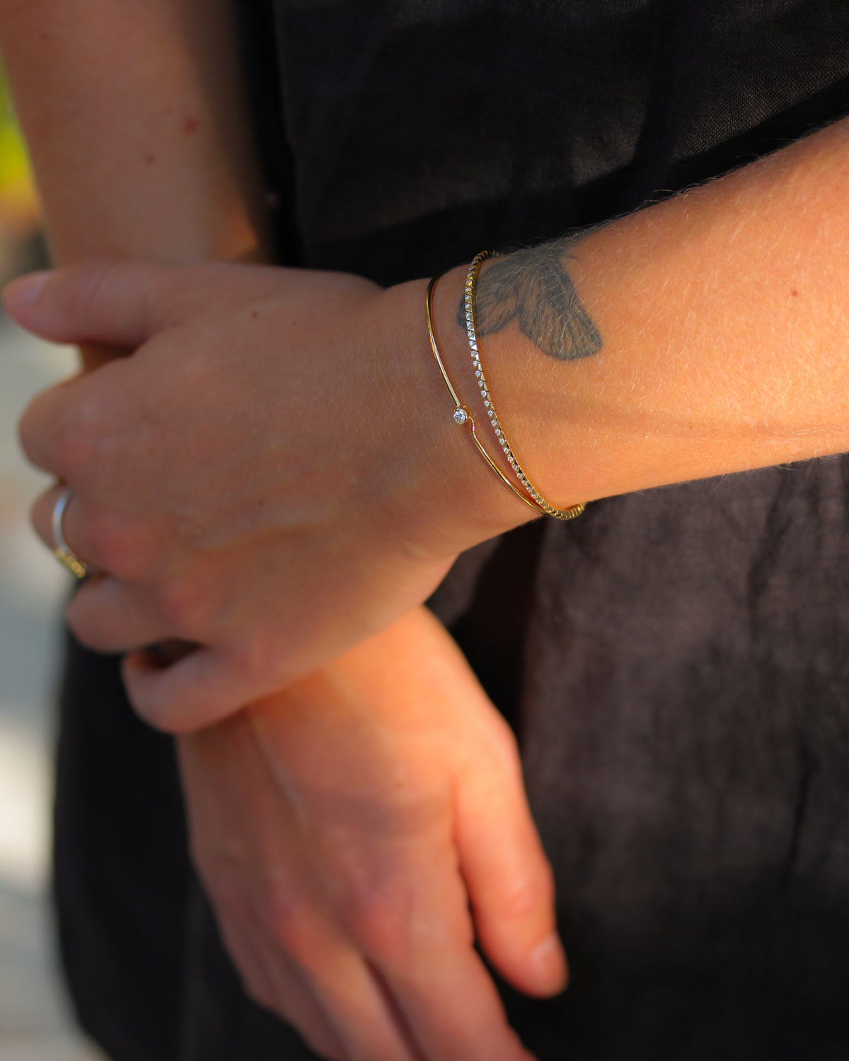 Single Diamond Hook Bangle Bracelet