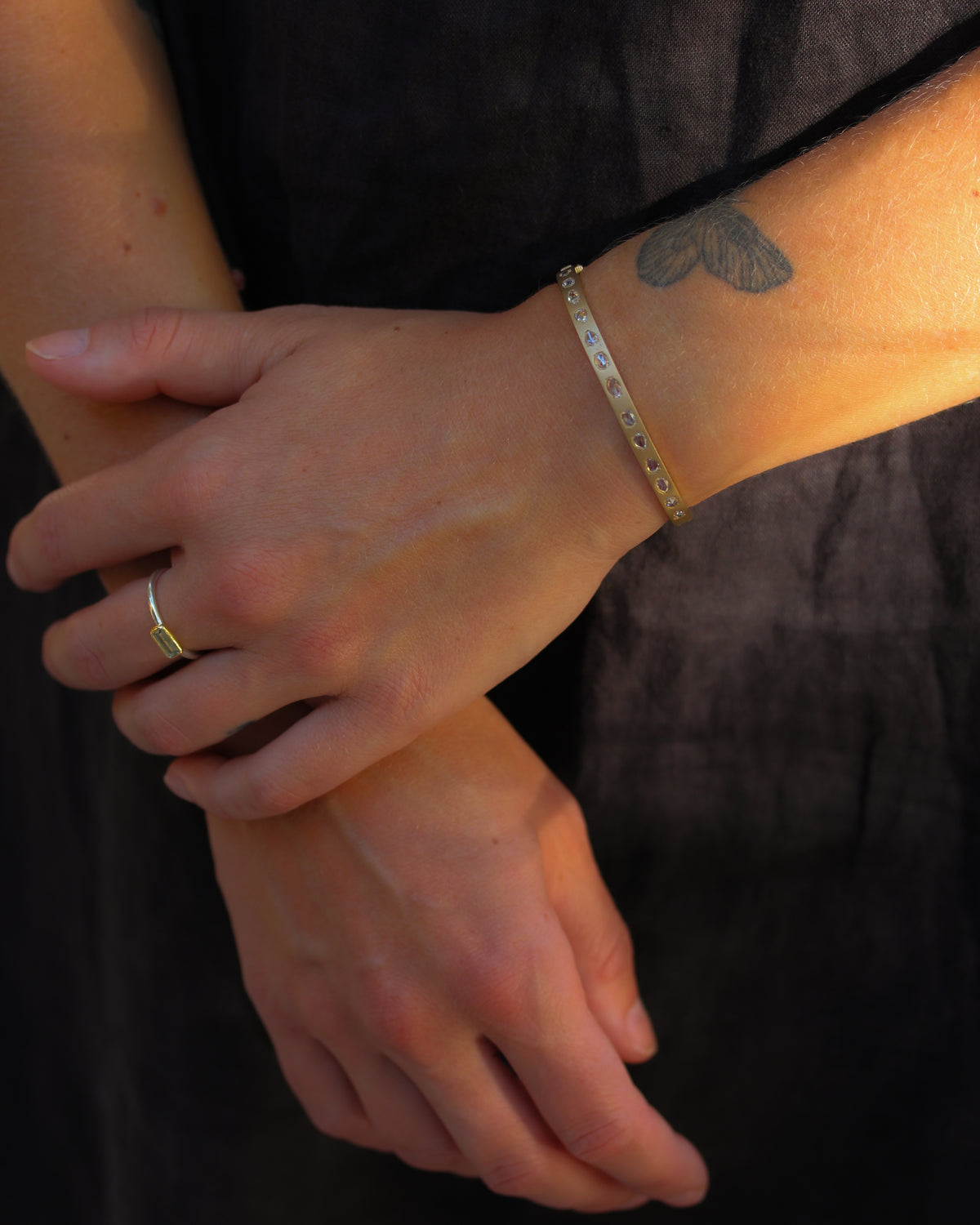 Rose-Cut Diamond Hinged Bangle Bracelet