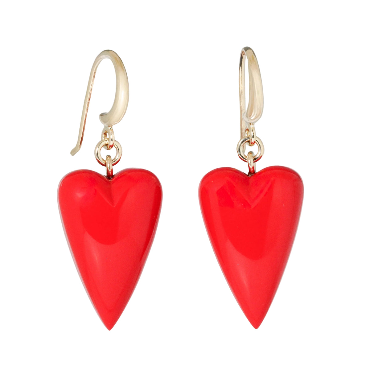 Coral Heart Dangle Drop Earrings