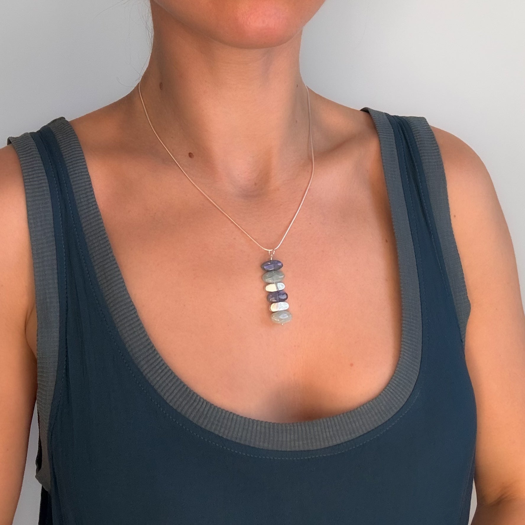 Labradorite and Aquamarine Pebbles Necklace