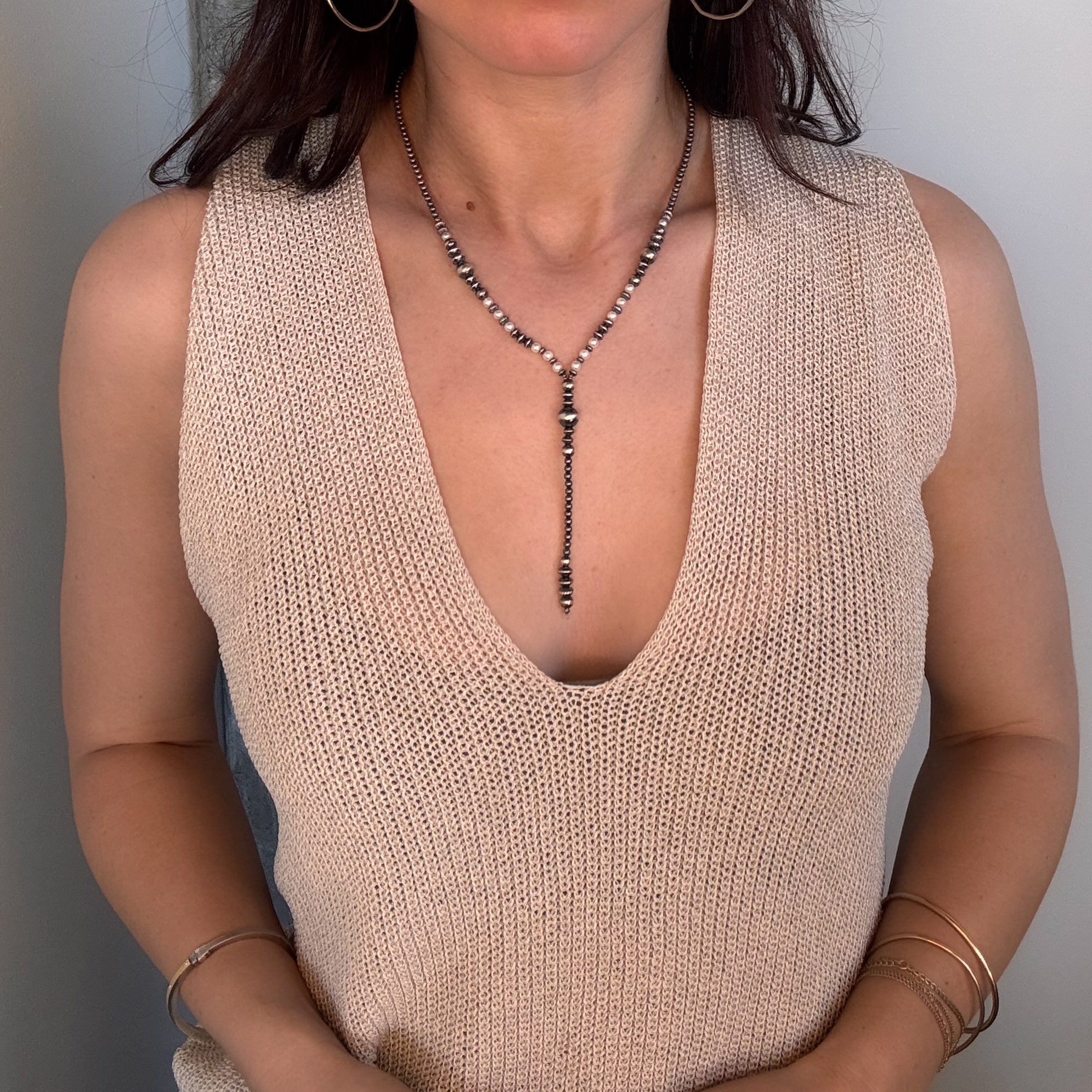 Navajo Pearl Lariat w. White Pearls Necklace