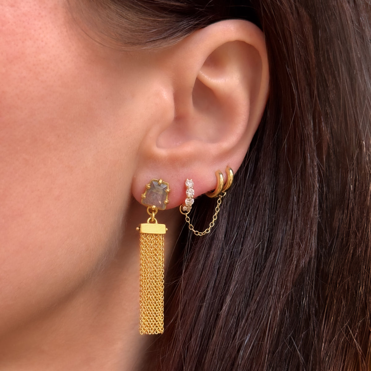Grey Diamond Fringe Earrings