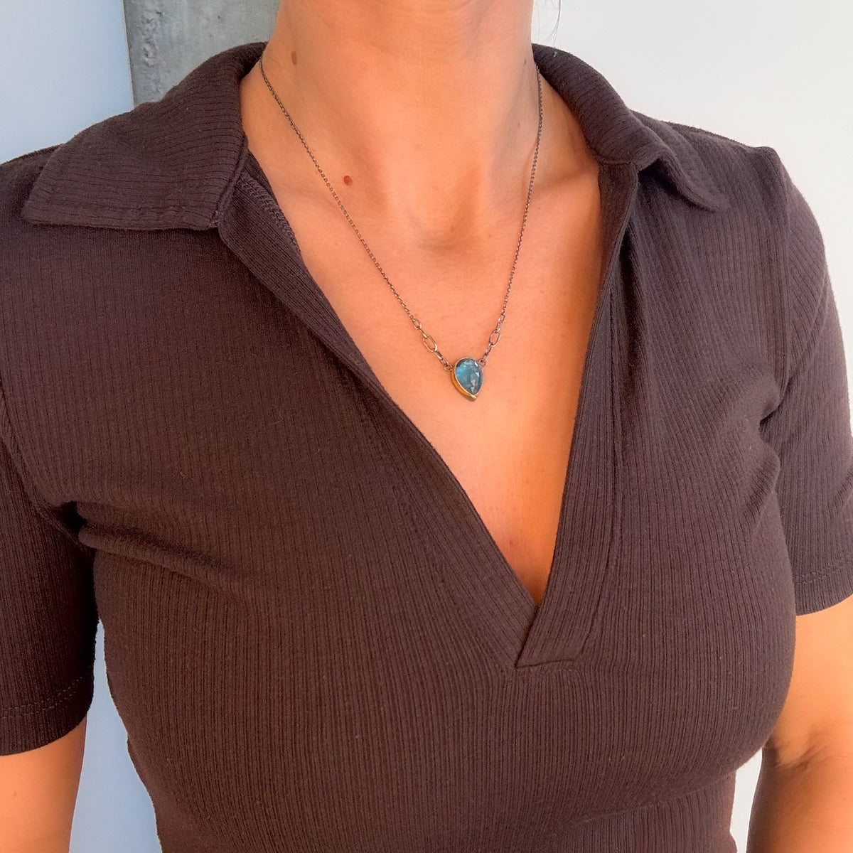 Teal Blue Kyanite Teardrop Link Necklace