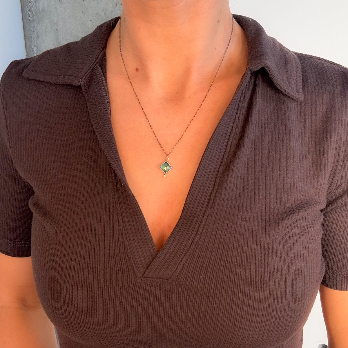 Green Kyanite & Diamond Fold Necklace