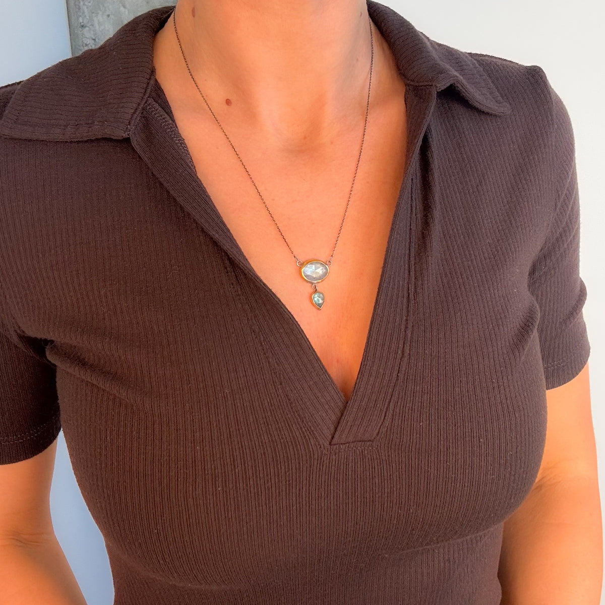 Moonstone & Sky Blue Kyanite Crescent Drop Necklace