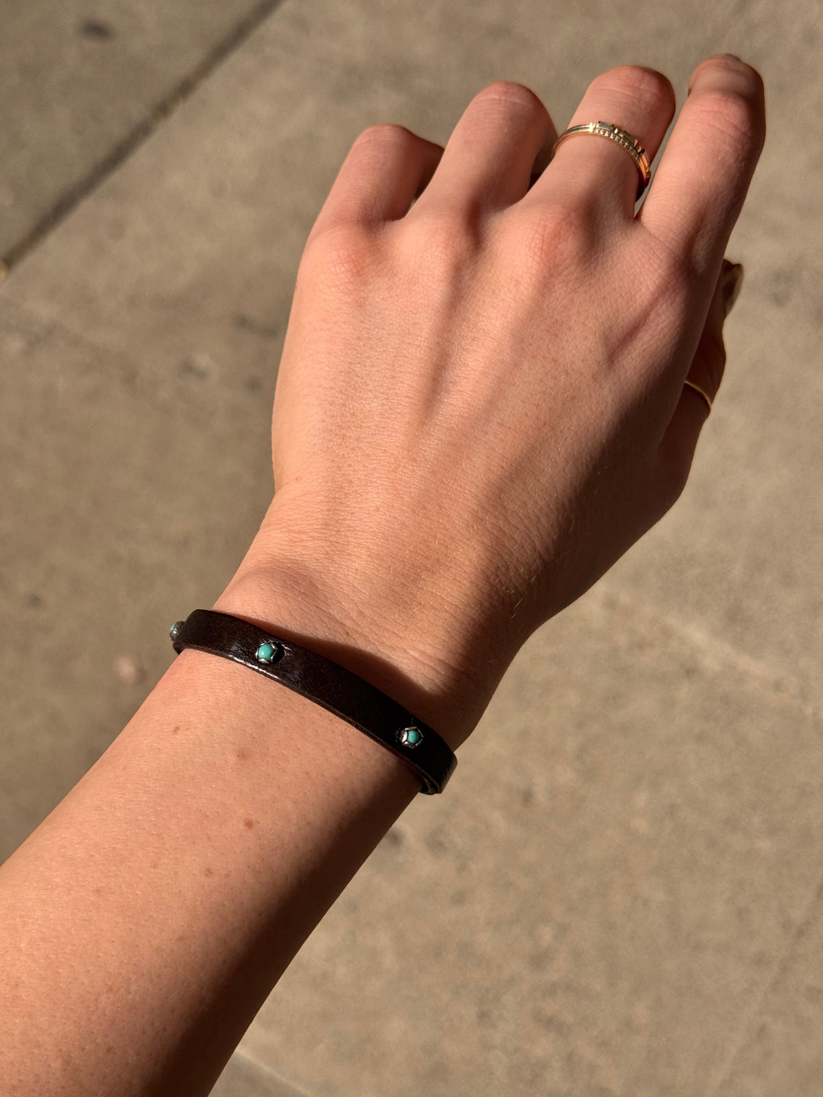 Turquoise Dots on Leather Bracelet
