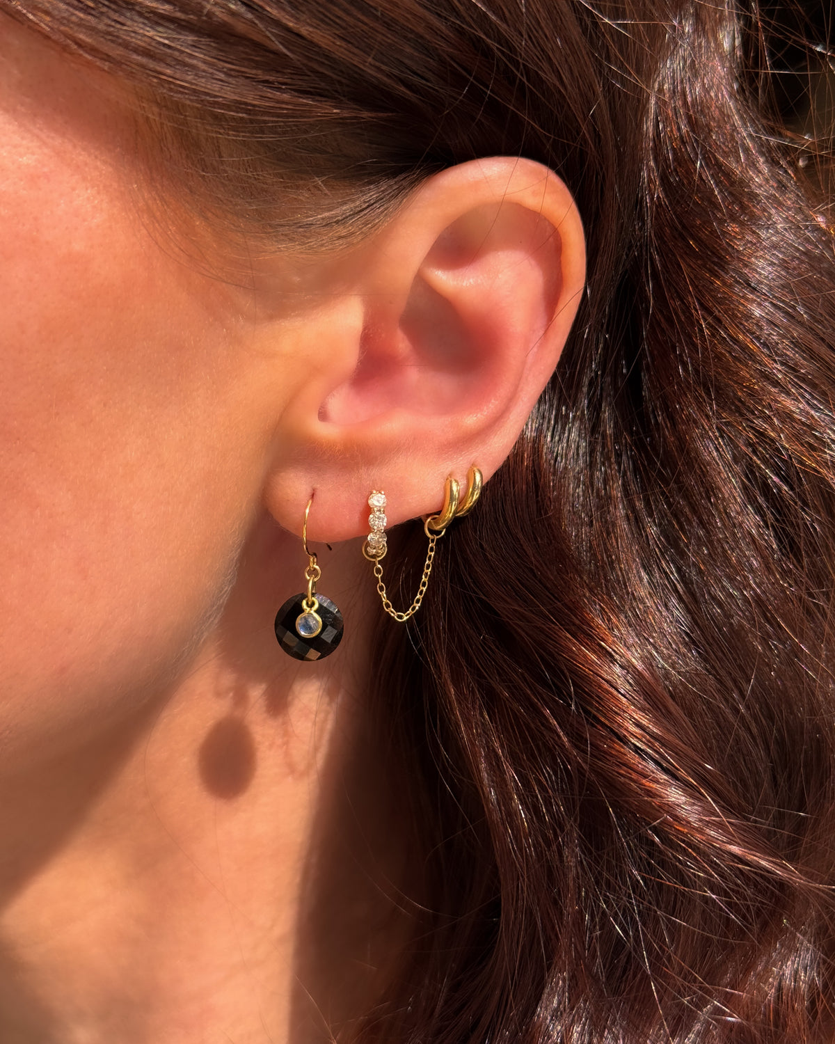 Obsidian + Rainbow Moonstone Earrings