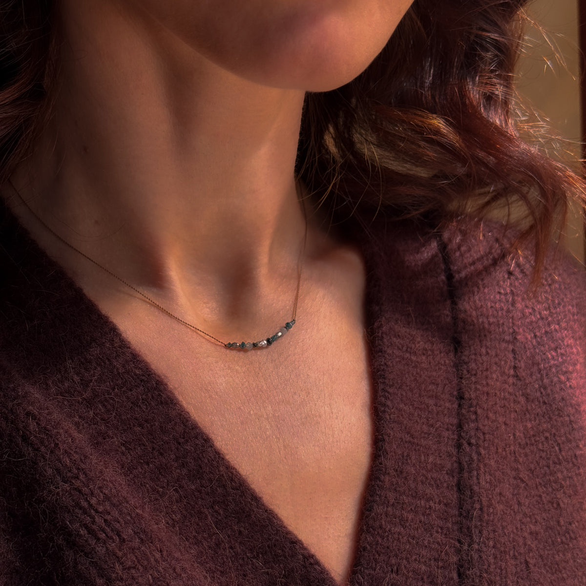 Blue + Grey Mix Diamond Bar Necklace