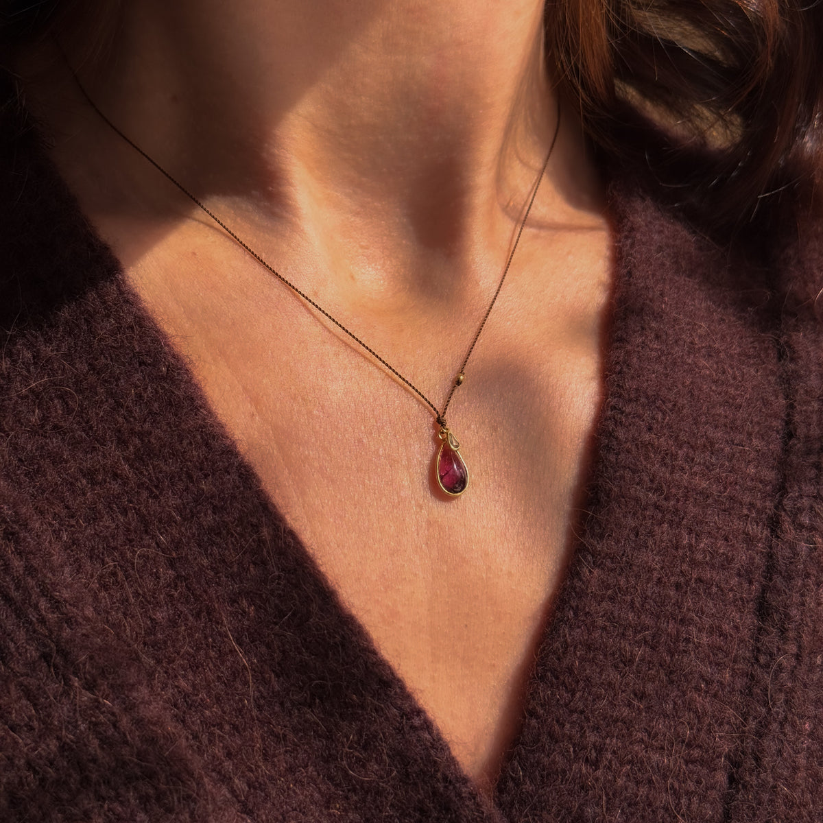 Pink Tourmaline + Diamond Teardrops Necklace