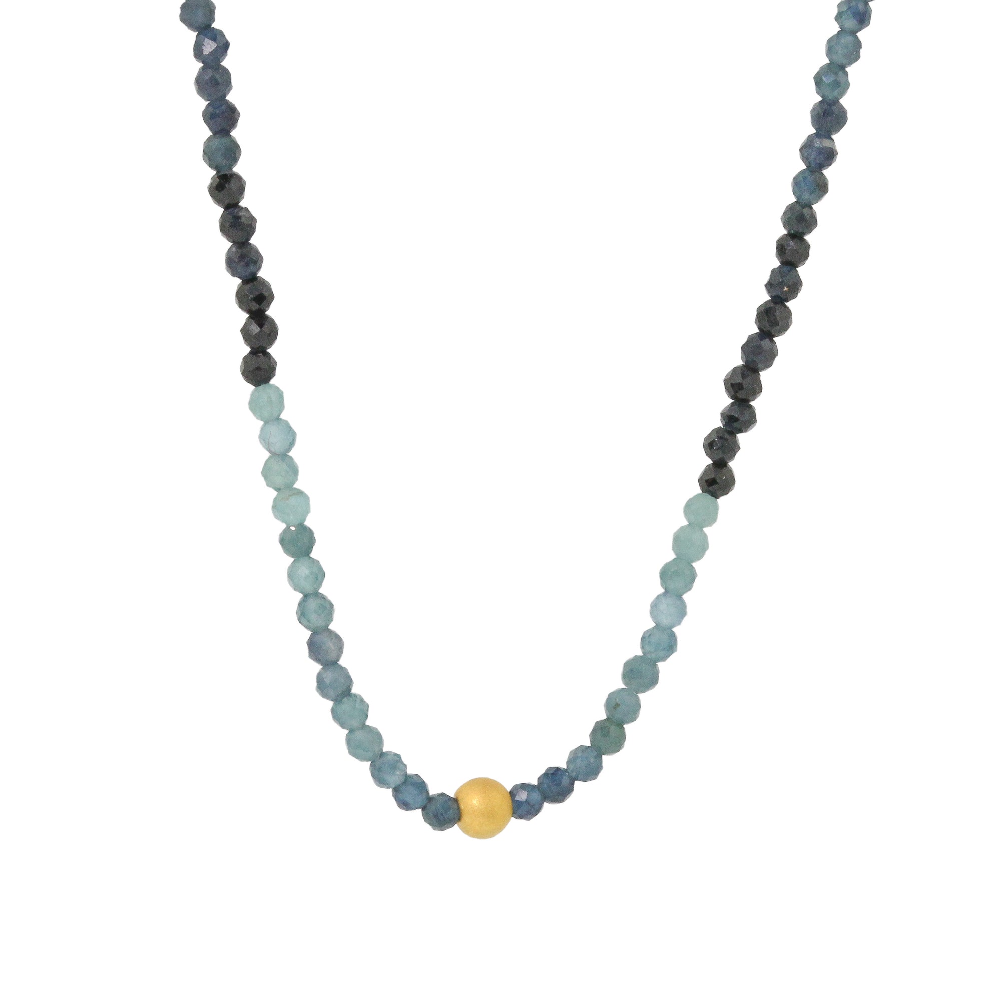 Ombré Blue Tourmaline + 18k Bead Necklace