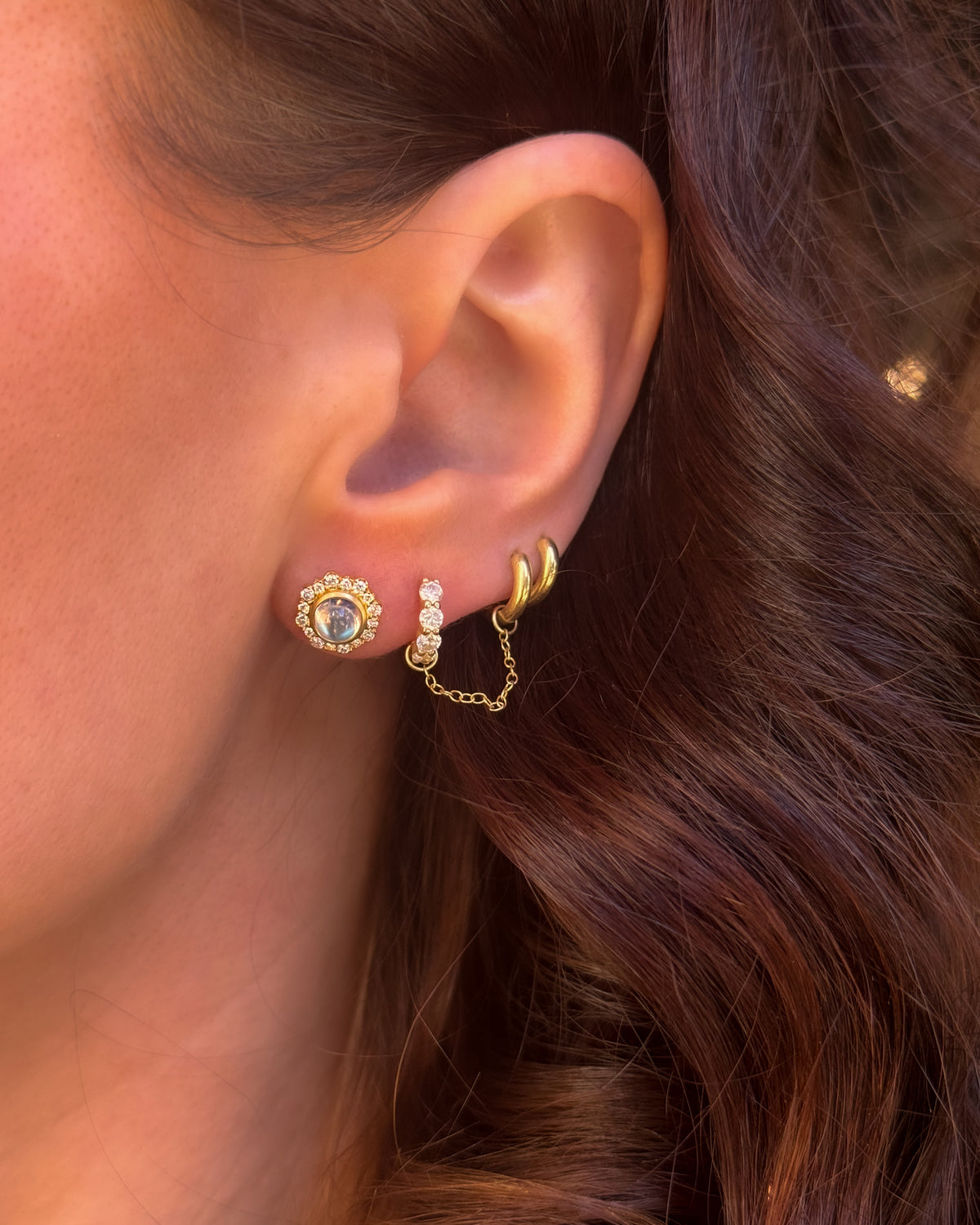 Moonstone & Diamond Halo Post Earrings