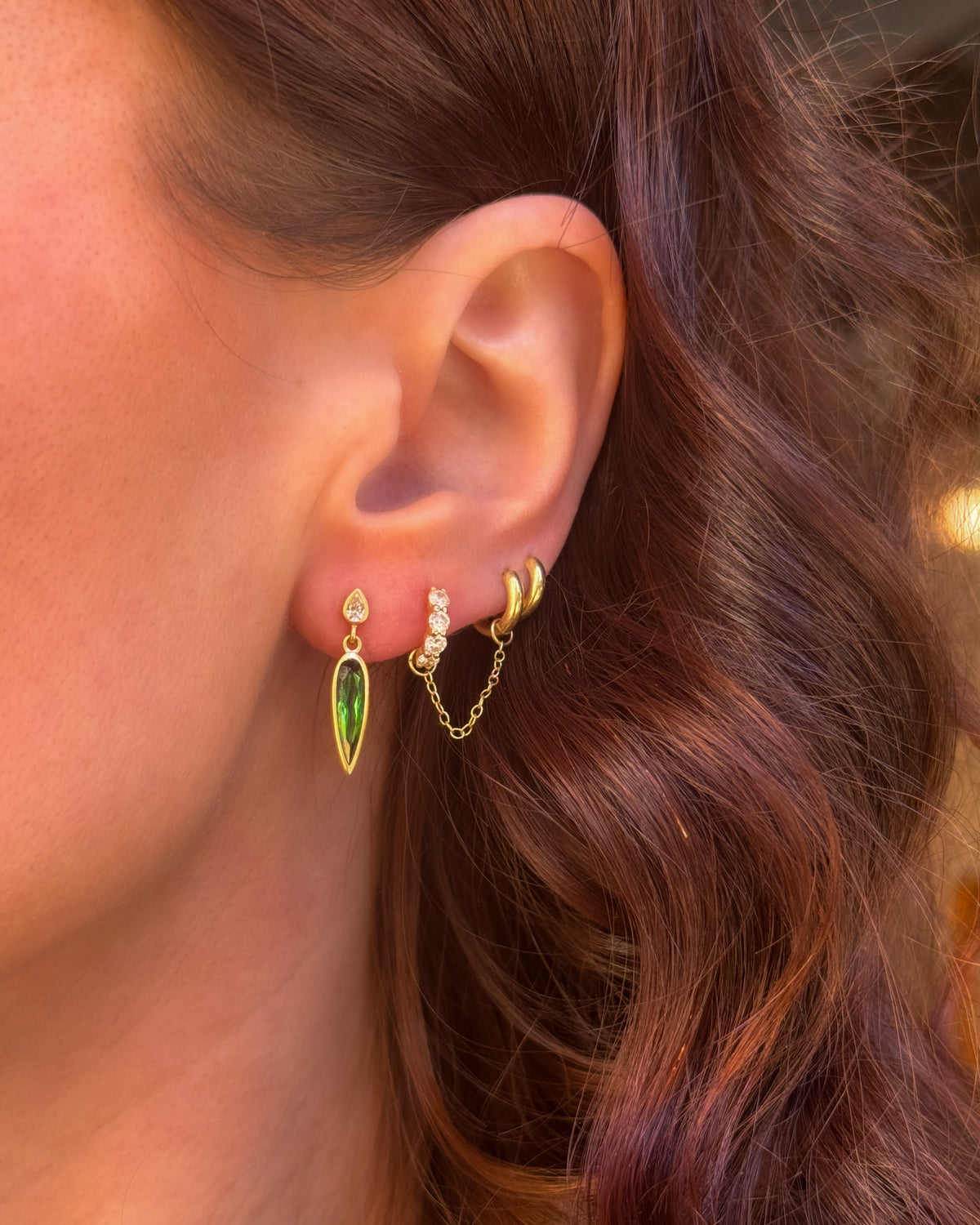 Green Tourmaline & Diamond Drop Earrings