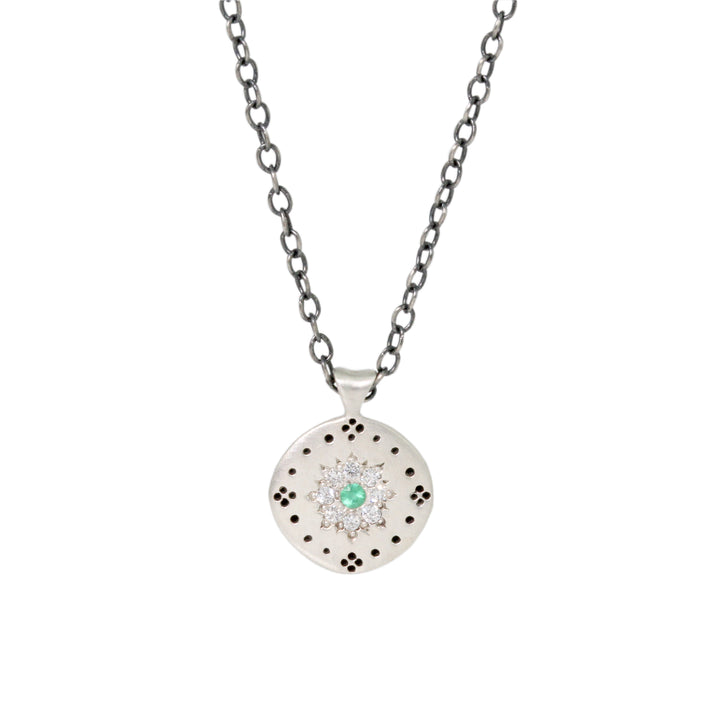 Diamond & Emerald Cluster Necklace