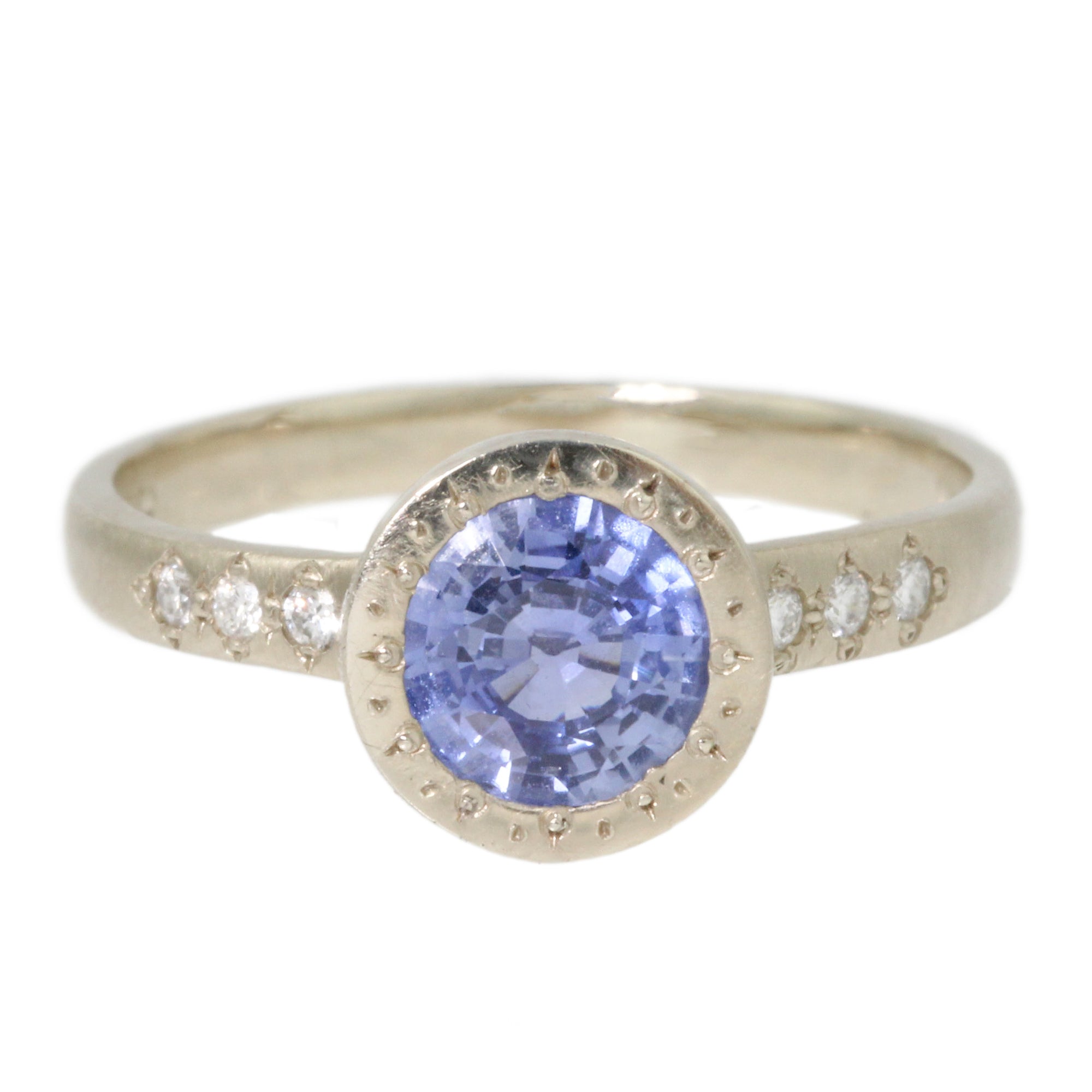 Etched Round Blue Sapphire Ring
