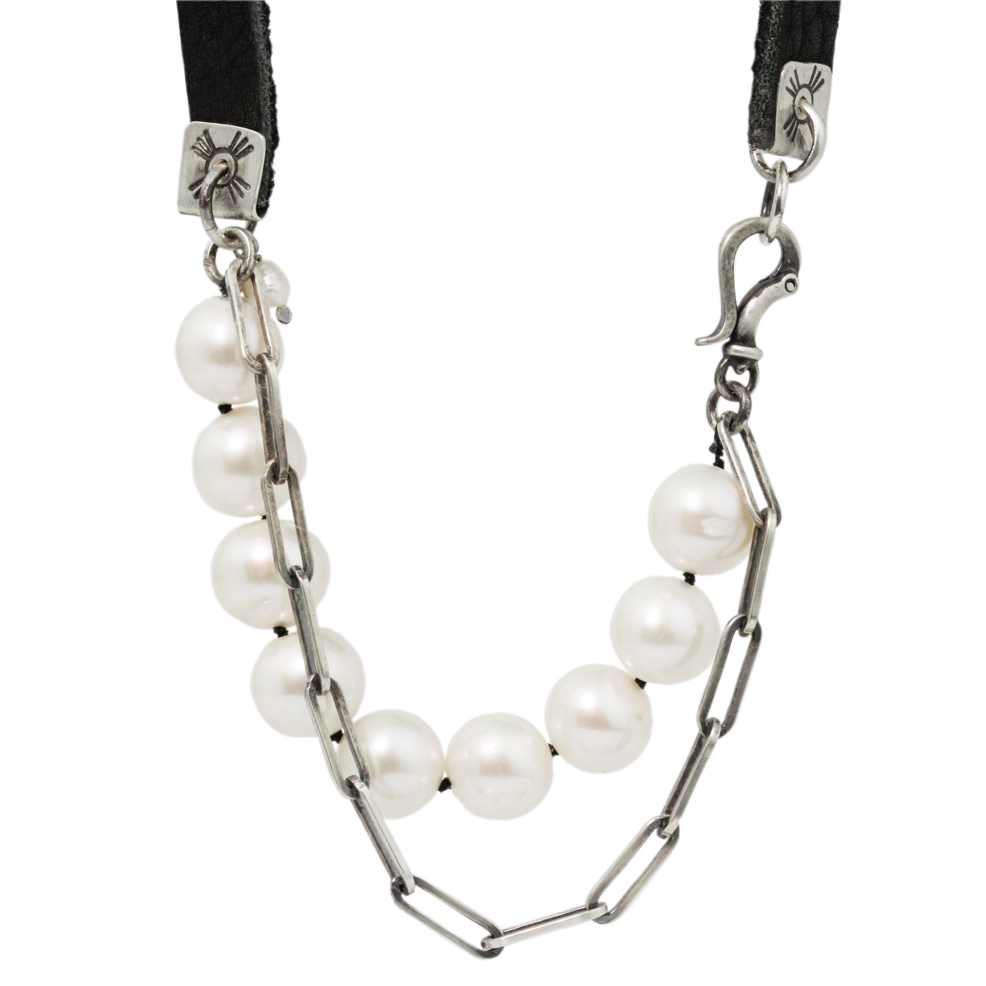 Chunky Pearl & Leather Mix Necklace