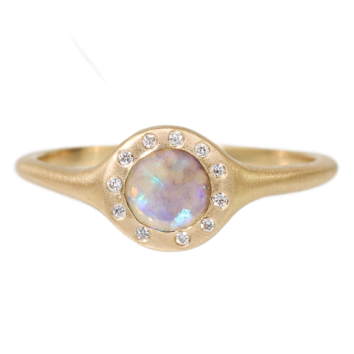 Opal and Diamond Orbit Ring