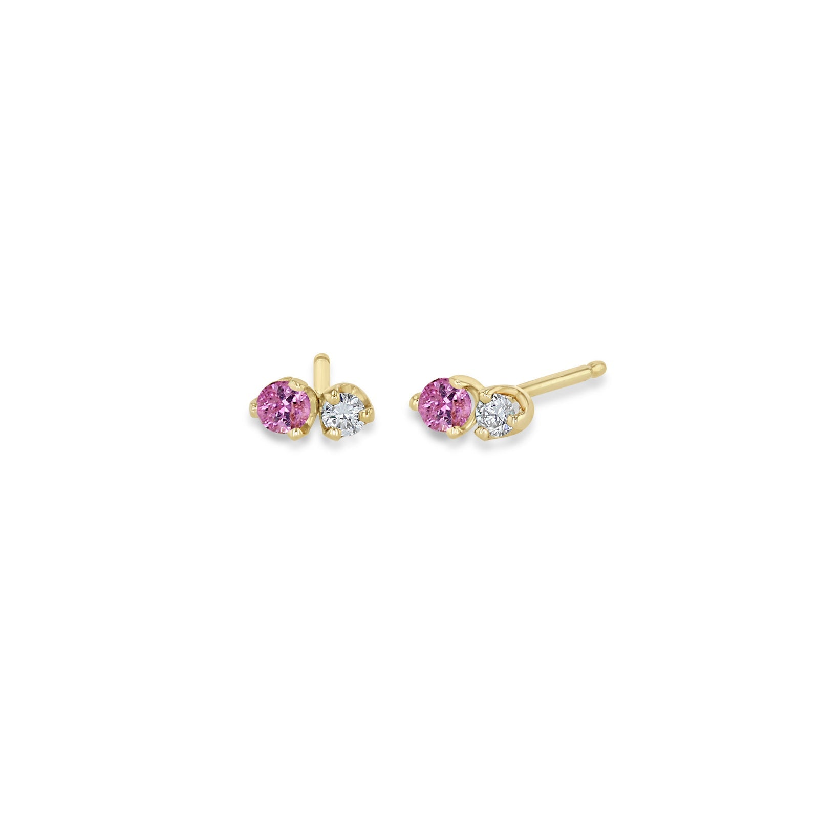 Double Pink Sapphire and Diamond Stud Earrings