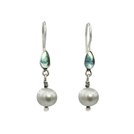 Grey Pearl and Apatite Earrings