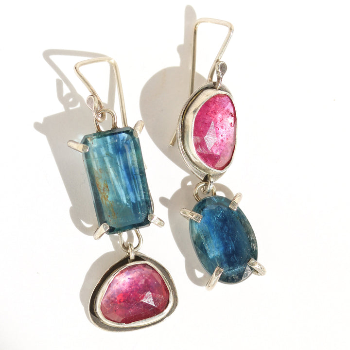 Diopside Kyanite and Pink Sapphire Earrings