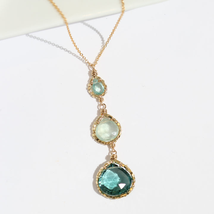 Blue Topaz and Apatite Triple Necklace